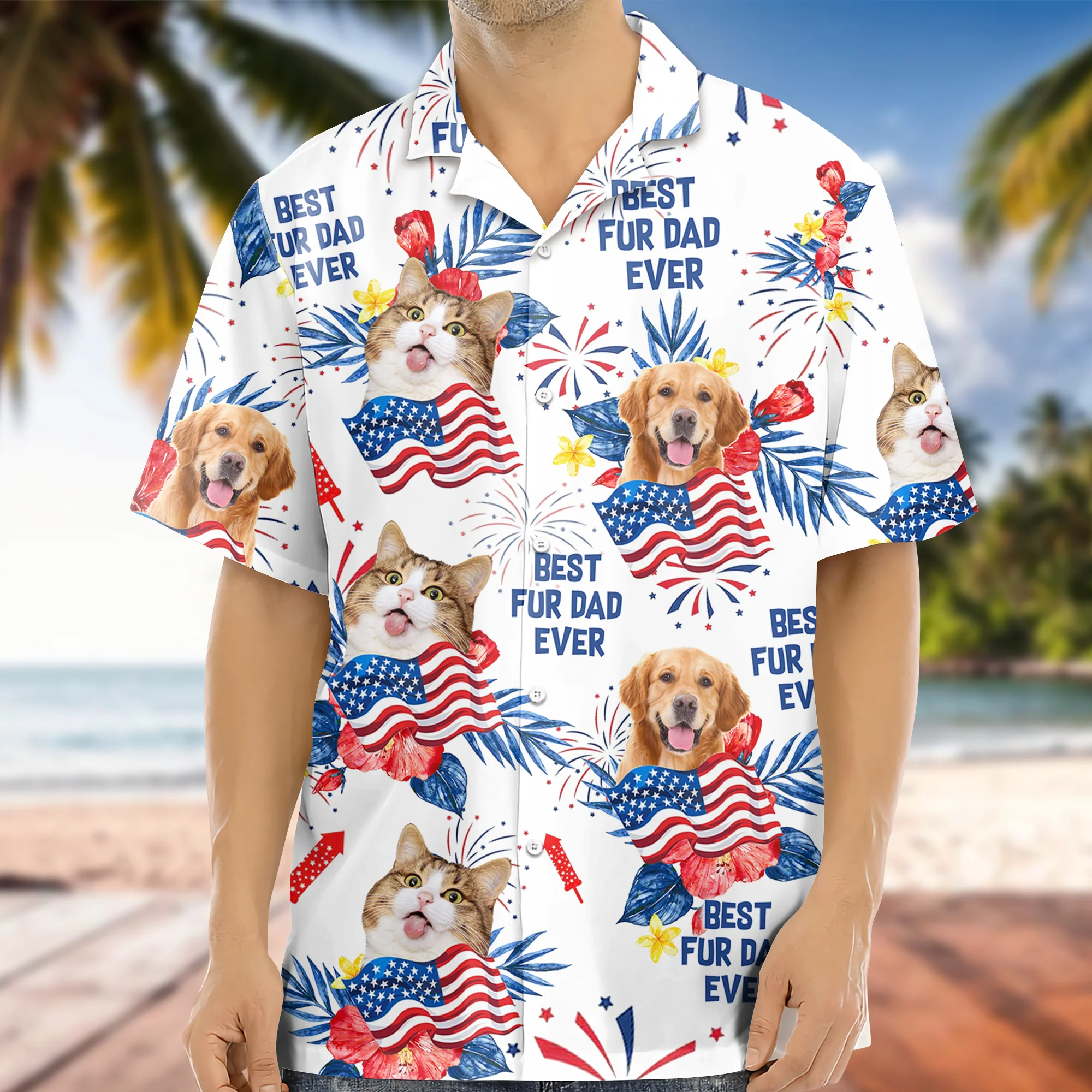 Custom Dog Cat Photo Personalized Patriotic Tropical Hawaiian Shirt 4th Of July Gift CH07 895688 - Image 7