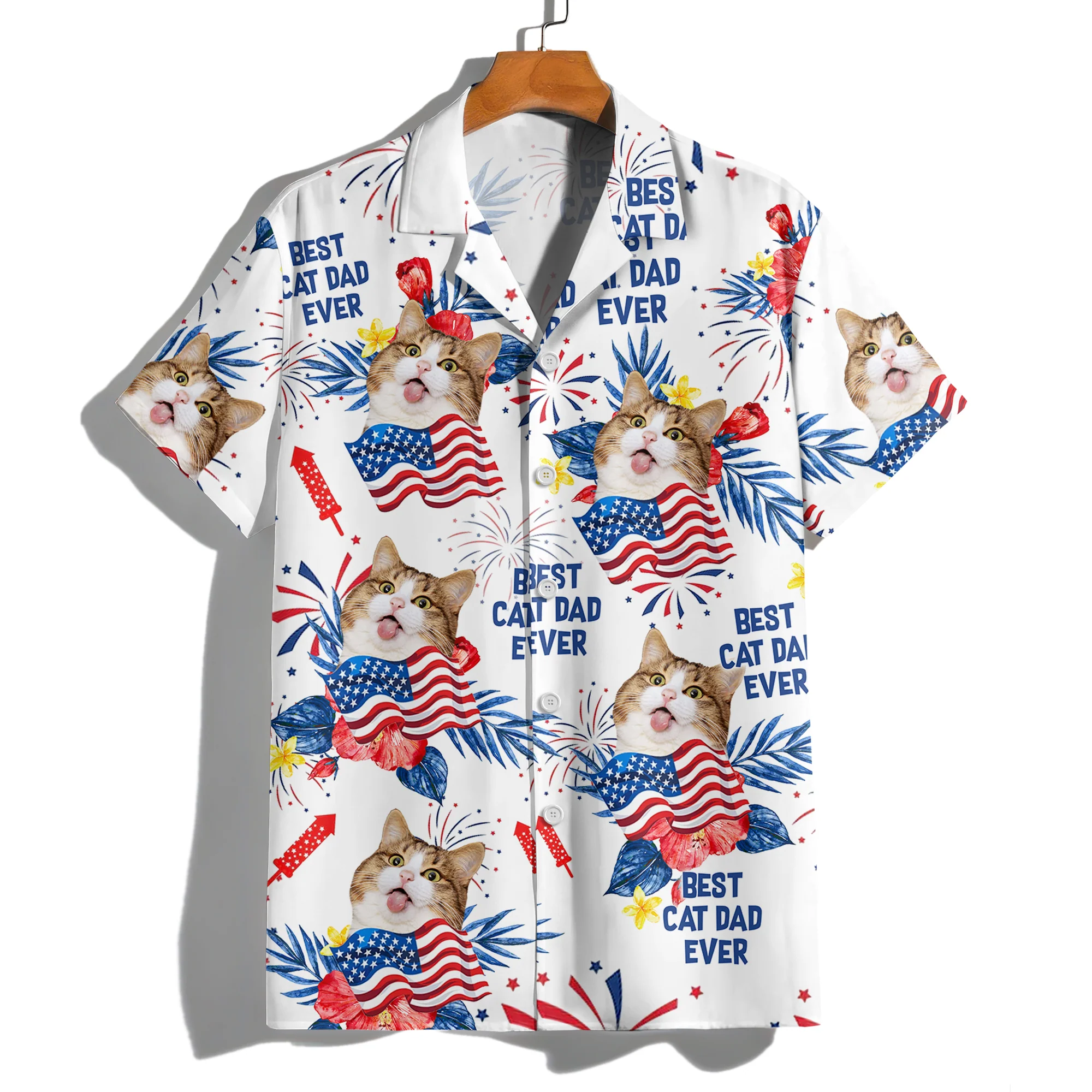 Custom Dog Cat Photo Personalized Patriotic Tropical Hawaiian Shirt 4th Of July Gift CH07 895688 - Image 8