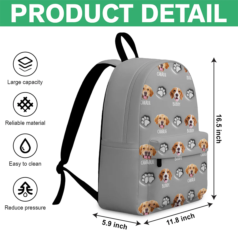 Custom Dog Face And Paw - Personalized Custom 3D Inflated Effect Backpack CH07 911152 - Image 4