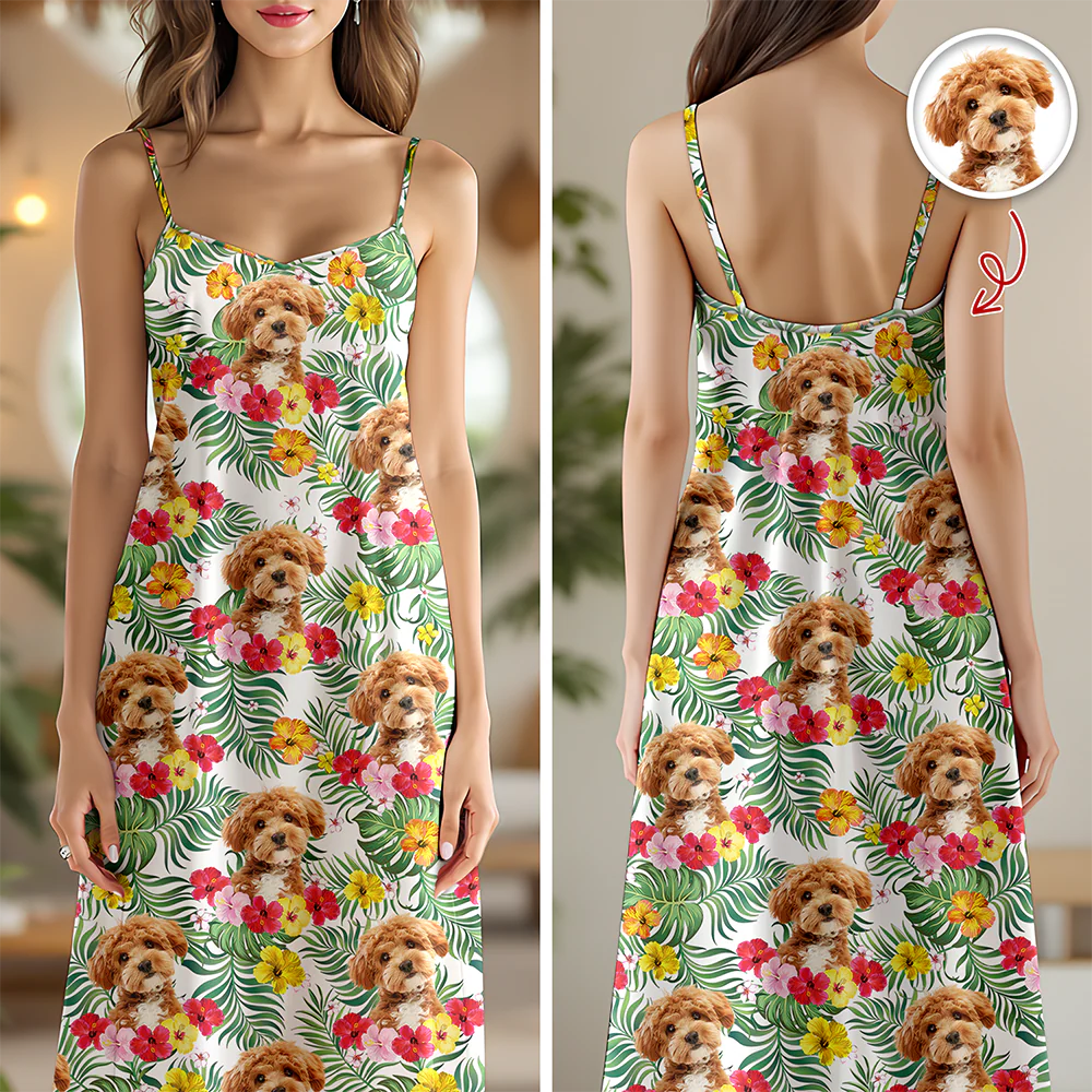 Custom Dog Face Tropical Summer Dress Hawaiian Maxi Dress for Dog Lovers CH07 911026 - Image 6