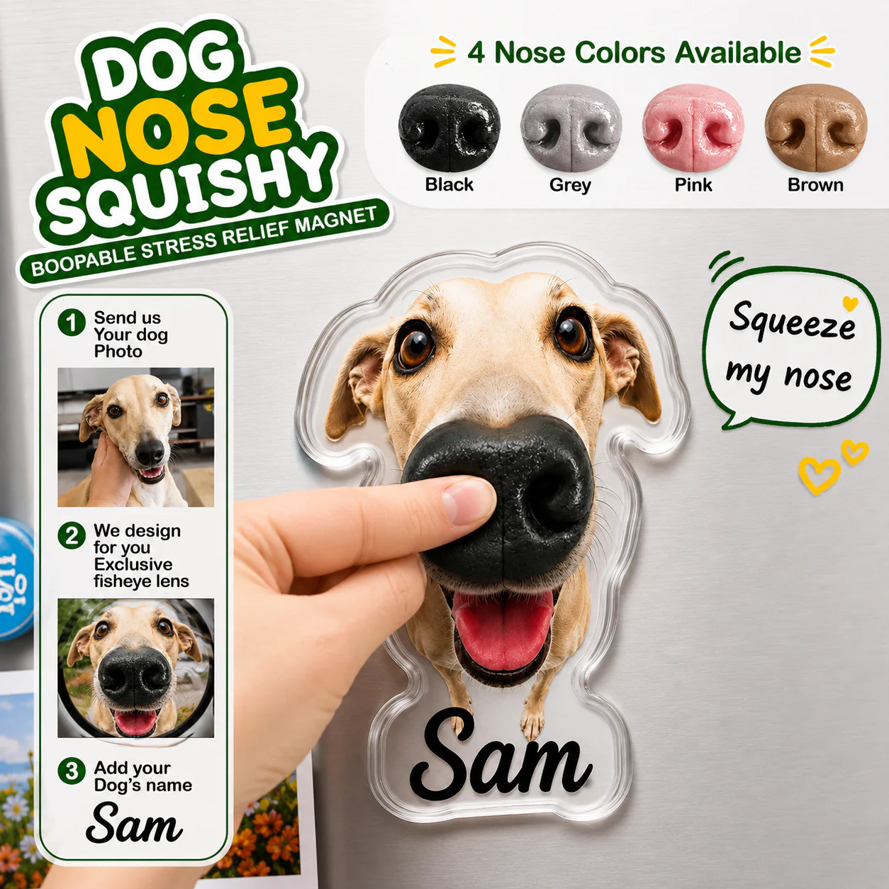 Custom Dog Nose Squishy Fridge Magnet Sticker – Personalized Pet Nose Squeeze Toy with Custom Face & Name CH07 911832 - Image 3