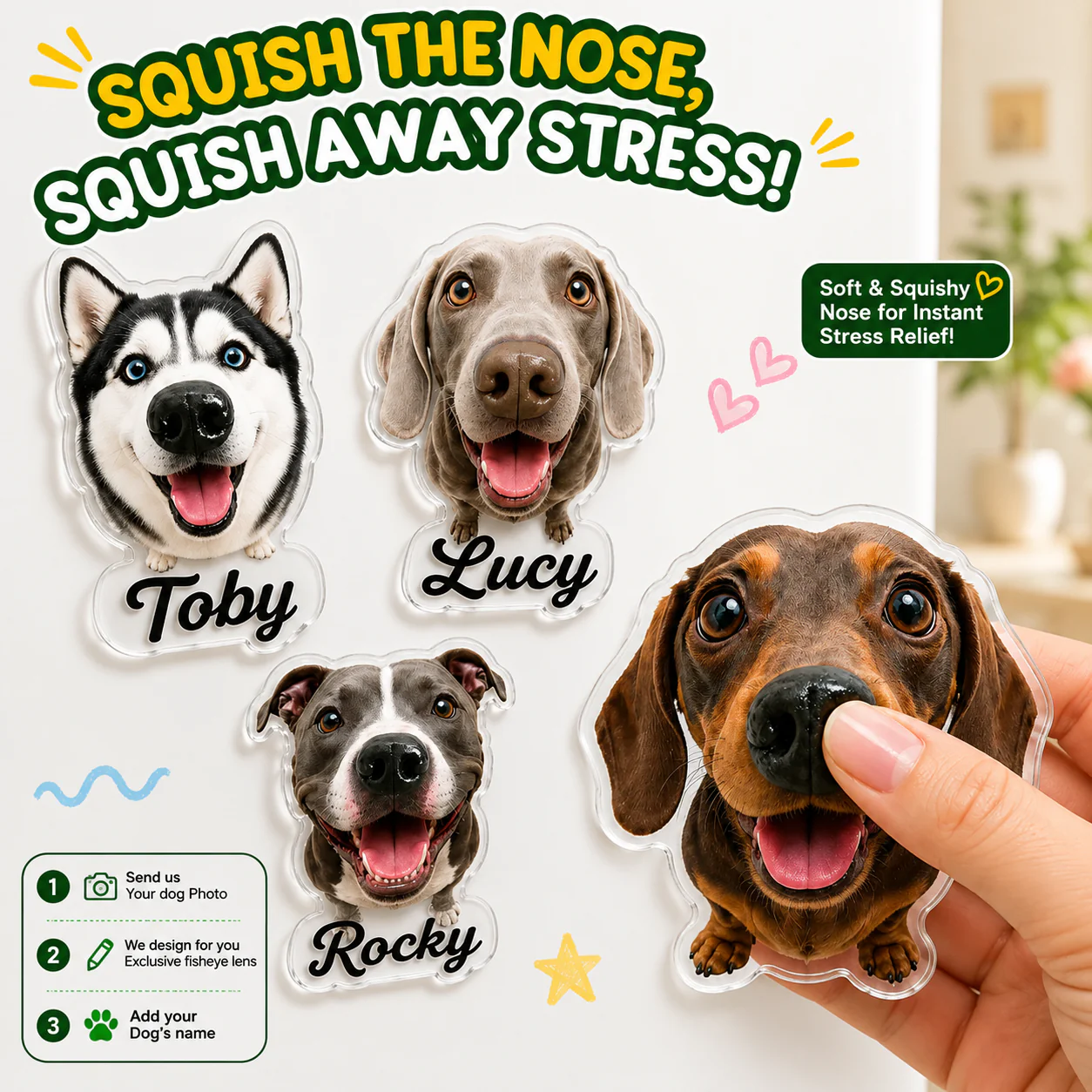Custom Dog Nose Squishy Fridge Magnet Sticker – Personalized Pet Nose Squeeze Toy with Custom Face & Name CH07 911832 - Image 4