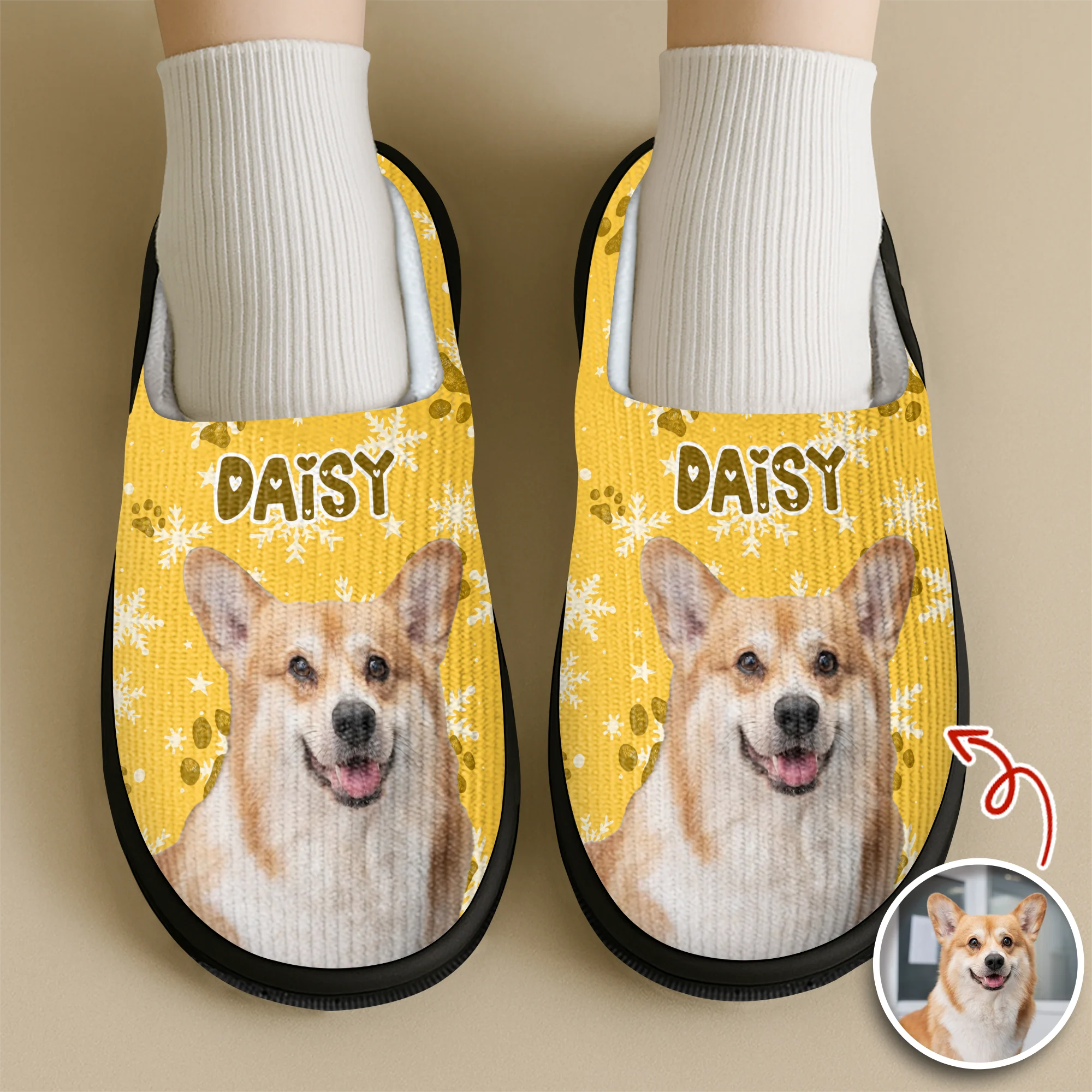 Custom Dog Photo Christmas Fluffy Slippers Christmas Gift CH07 896402 - Image 2