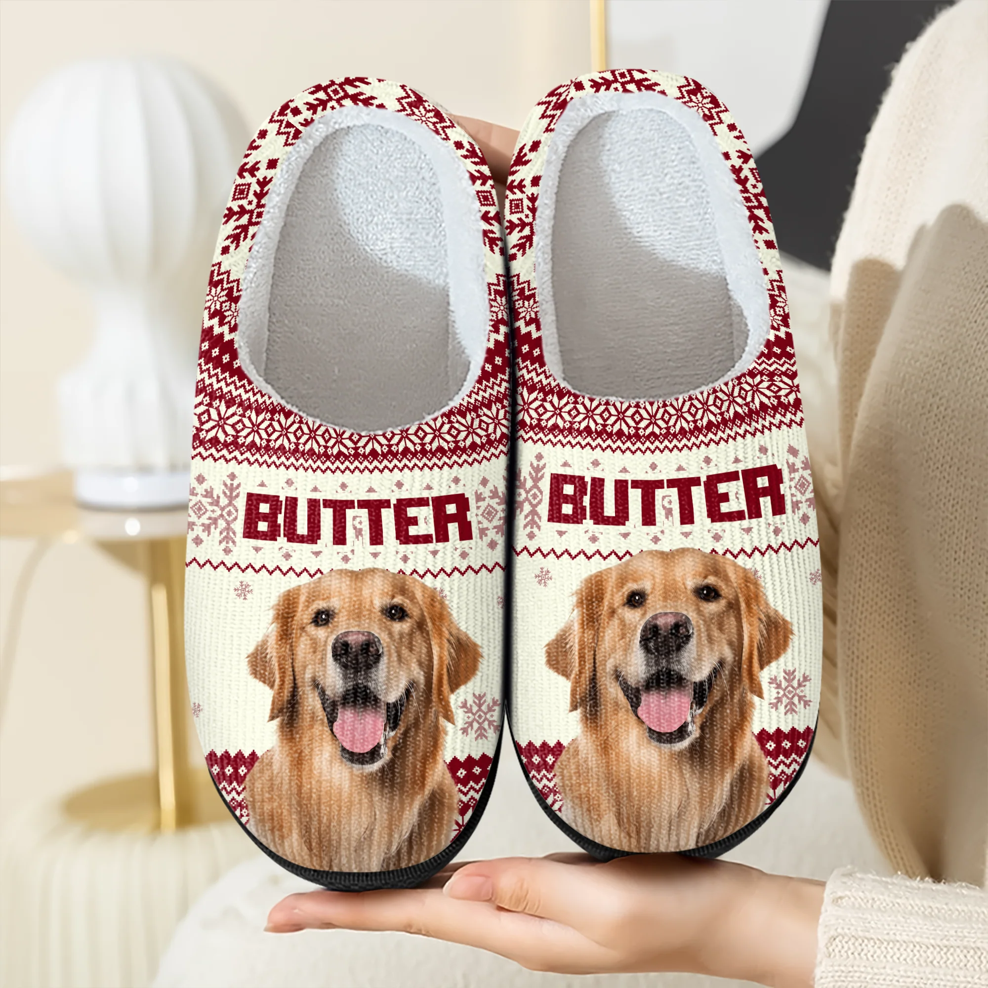 Custom Dog Photo Christmas Slipper For Dog Lovers CH07 896406 - Image 2