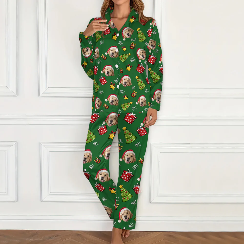 Custom Dog Photo Ho Ho Ho Pajamas Funny Christmas Gift For Dog Lovers CH07 896296 - Image 3
