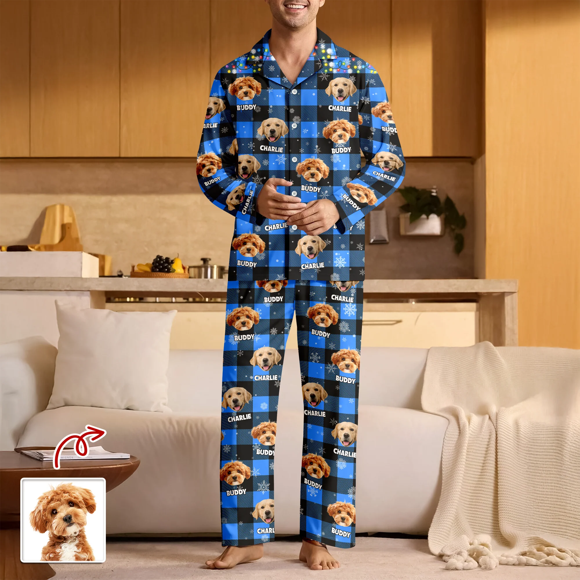 Custom Dog Photo Name Christmas Light Snow Pajamas CH07 899594 - Image 3