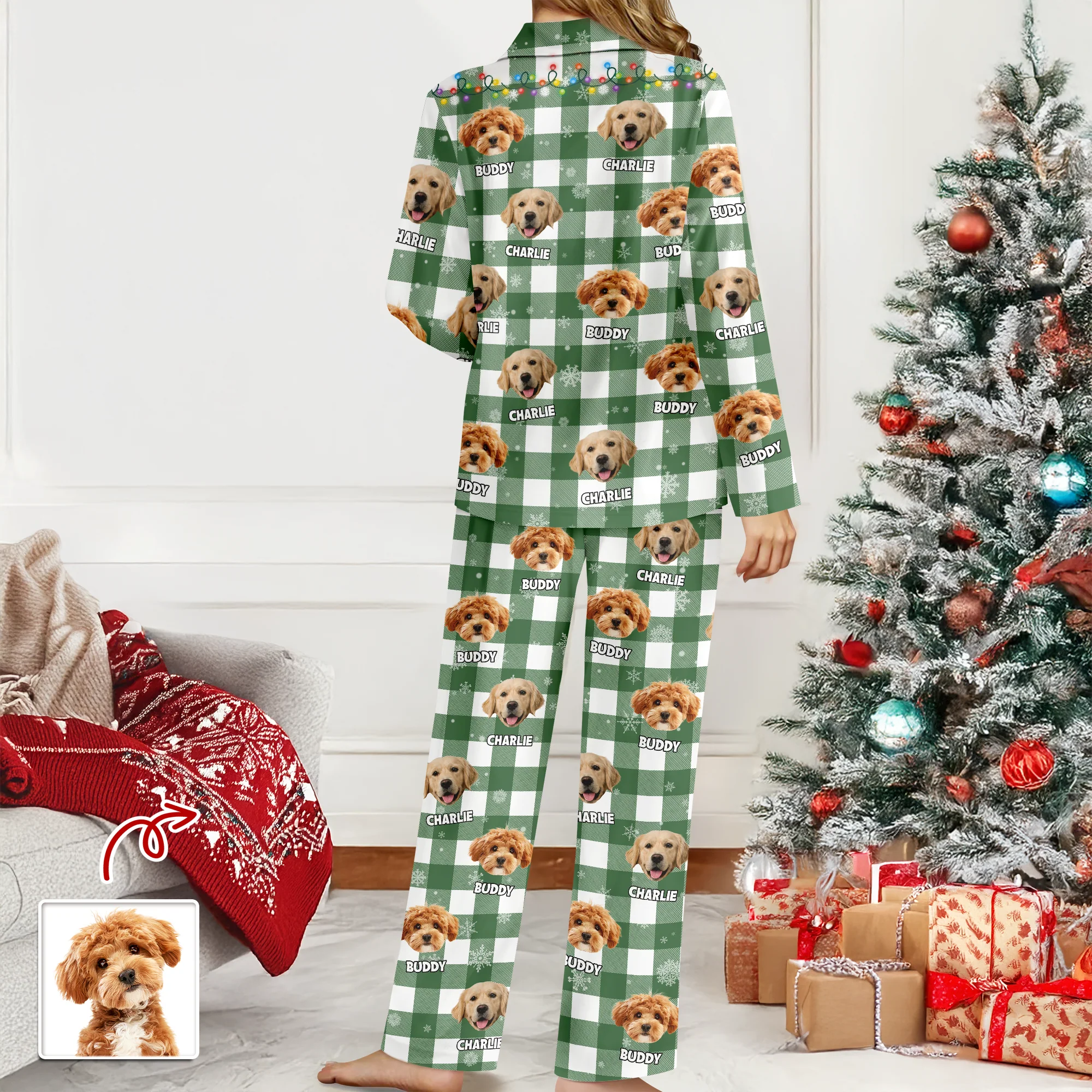 Custom Dog Photo Name Christmas Light Snow Pajamas CH07 899594 - Image 7