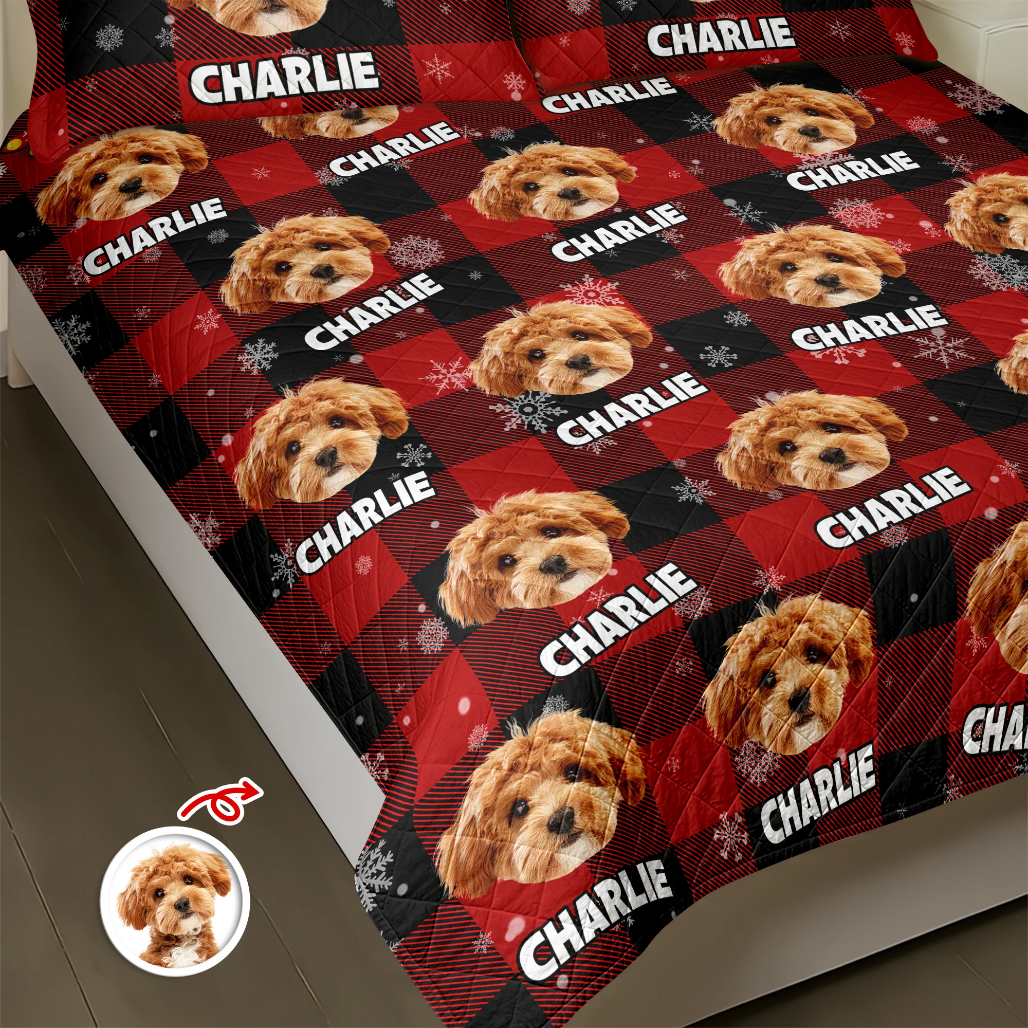 Custom Dog Photo Name Snow Christmas Light Holiday Bedding Set CH07 899086 - Image 4