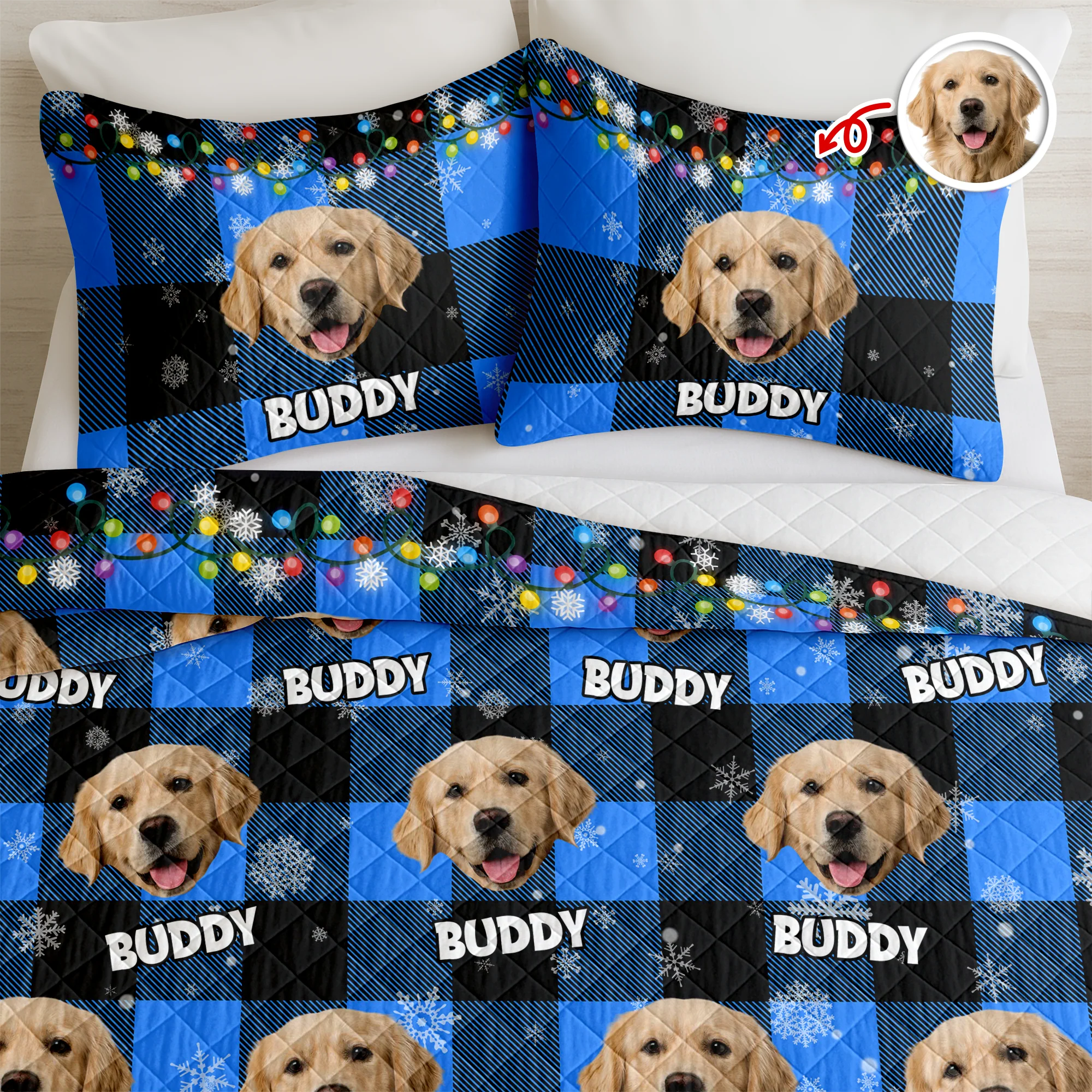 Custom Dog Photo Name Snow Christmas Light Holiday Bedding Set CH07 899086 - Image 5