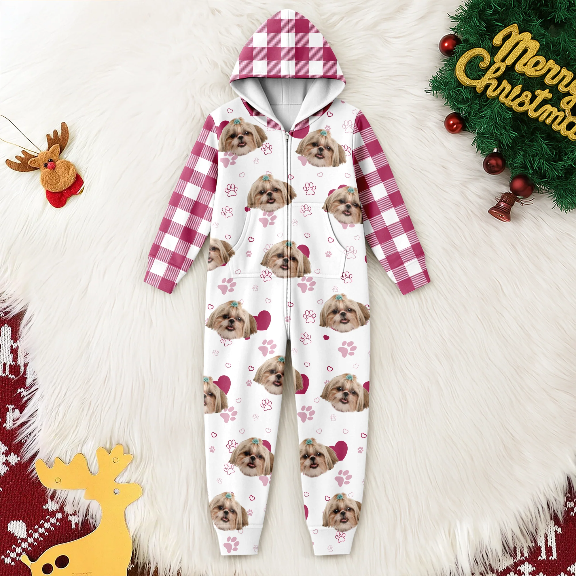 Custom Dog Photo Plaid Onsie Pajamas Christmas Gift For Pet Lovers CH07 896648 - Image 2