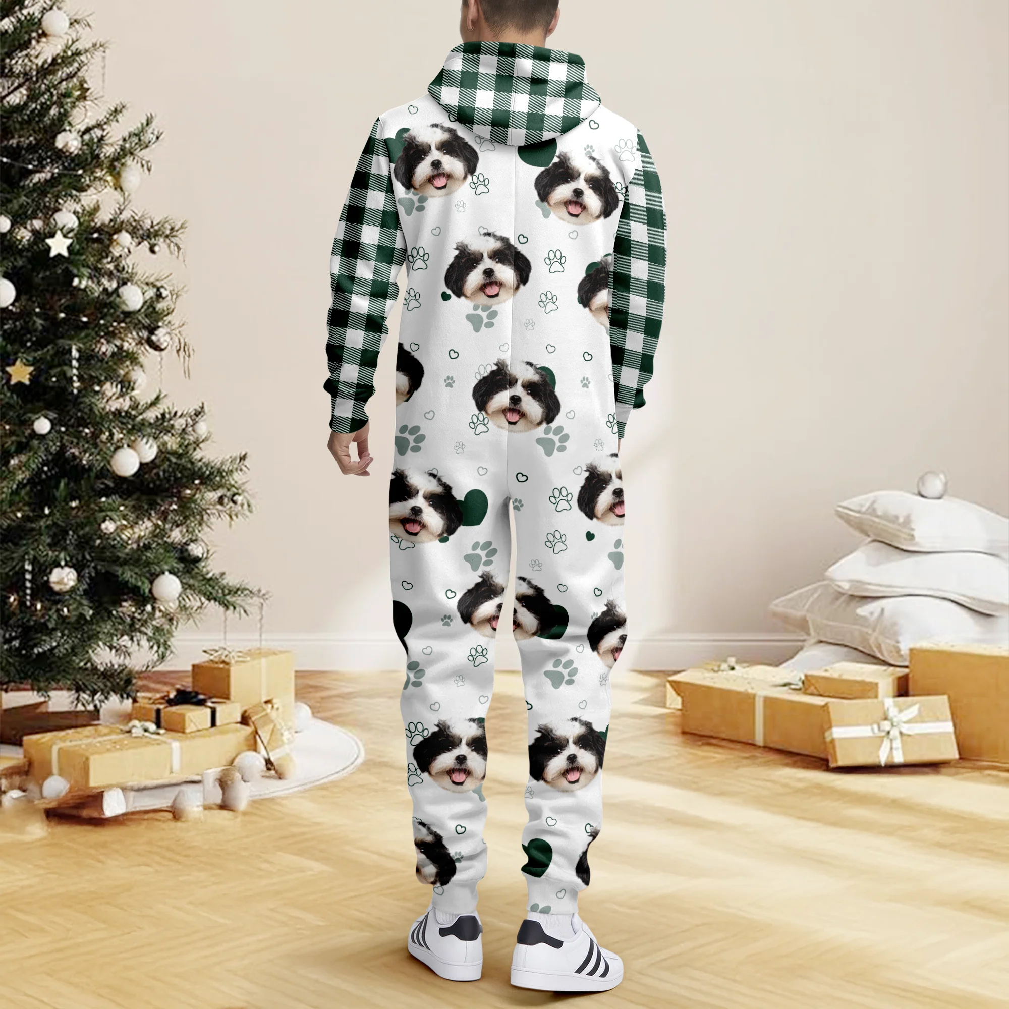 Custom Dog Photo Plaid Onsie Pajamas Christmas Gift For Pet Lovers CH07 896648 - Image 5