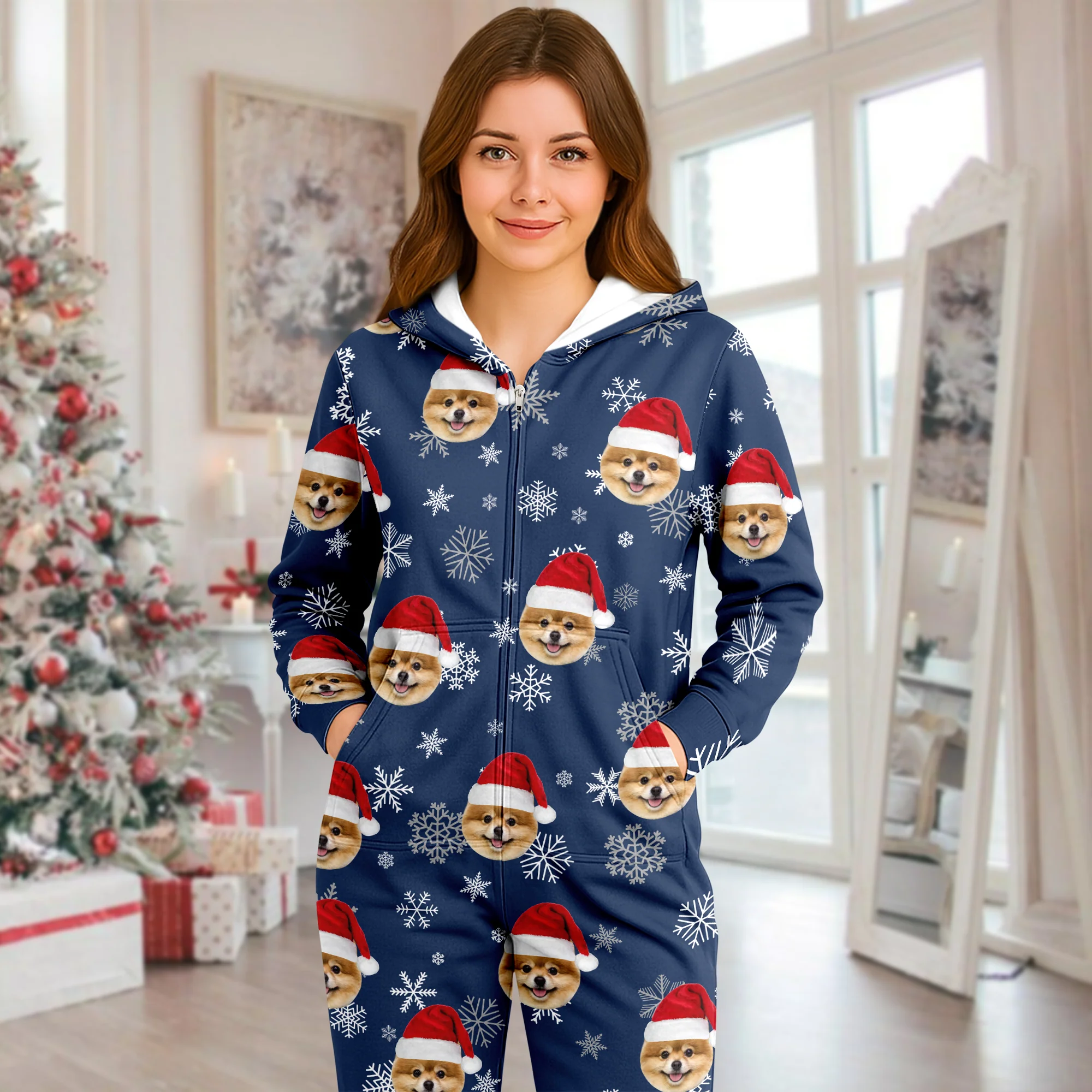Custom Dog Photo Santa Christmas Onesie Pajamas CH07 899306 - Image 3