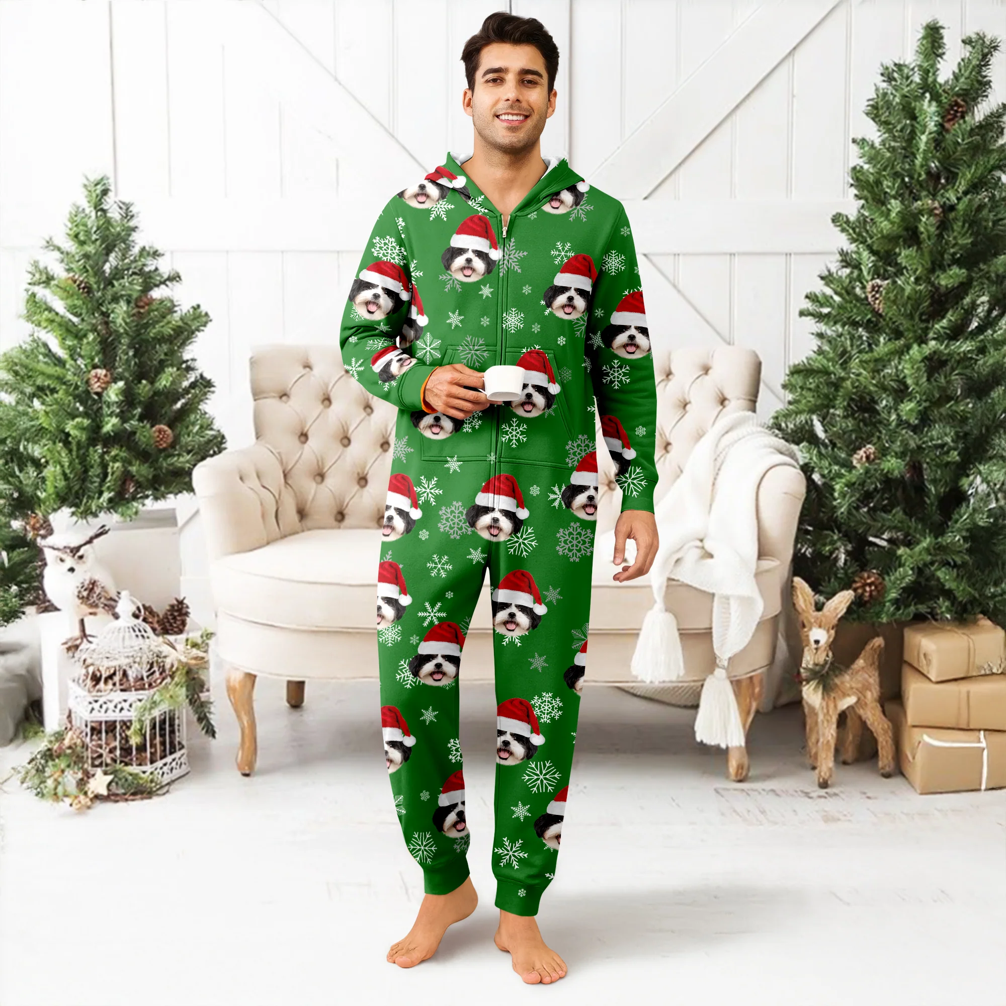 Custom Dog Photo Santa Christmas Onesie Pajamas CH07 899306 - Image 4