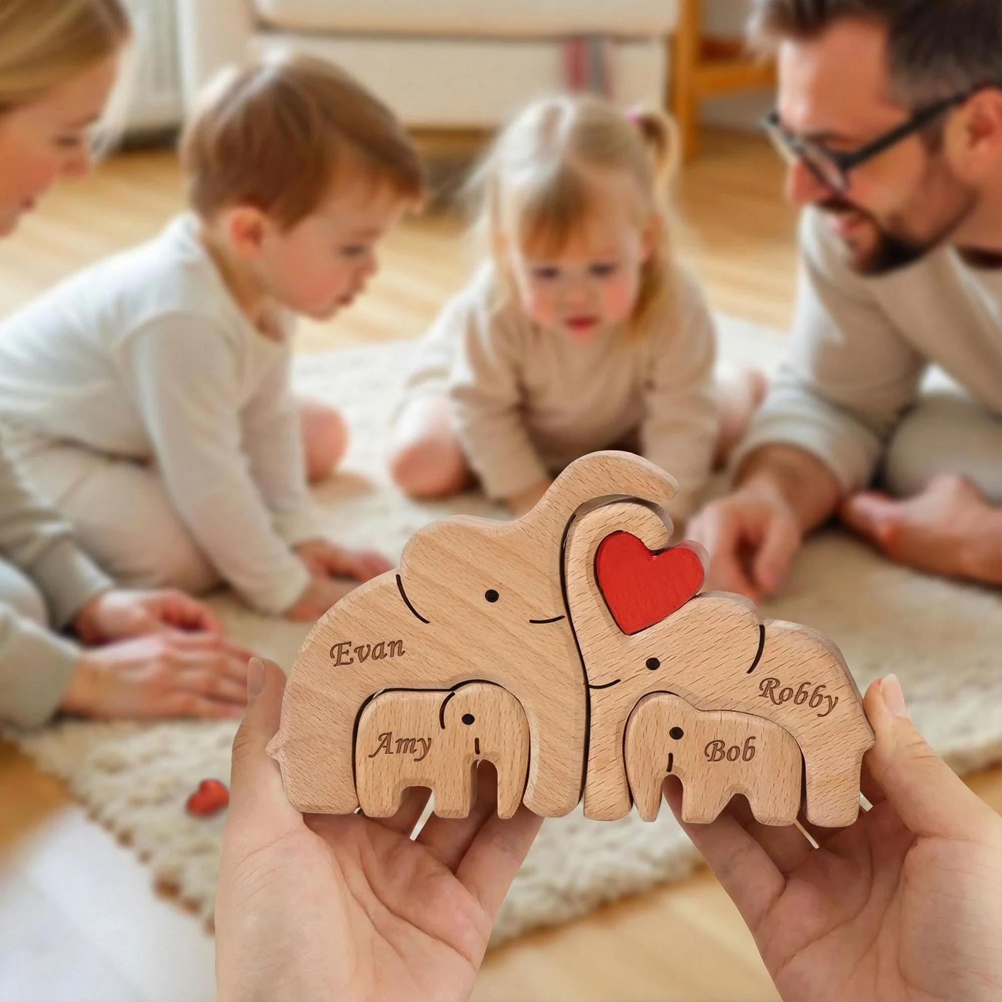 Custom Elephant Family Shaped Wooden Puzzle - Mothers Day Father Day Gifts CH07 910524 - Image 4