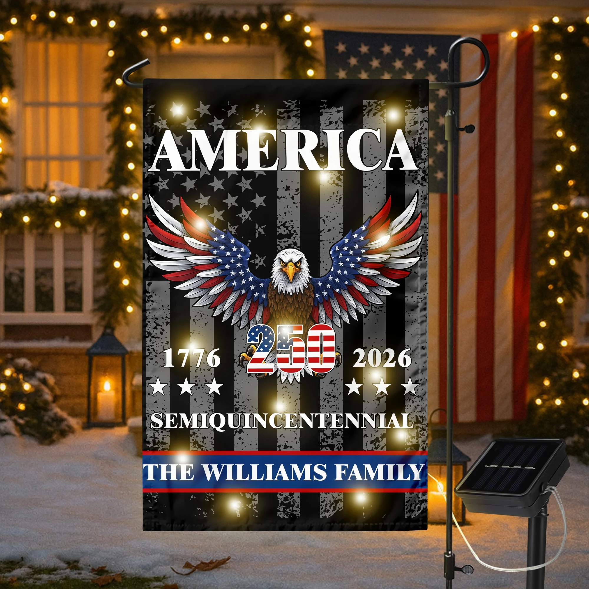 Custom Family America Eagle 250th Anniversary Semiquincentennial 1776-2026 Patriotic Led Garden Flag CH07 895372 - Image 2