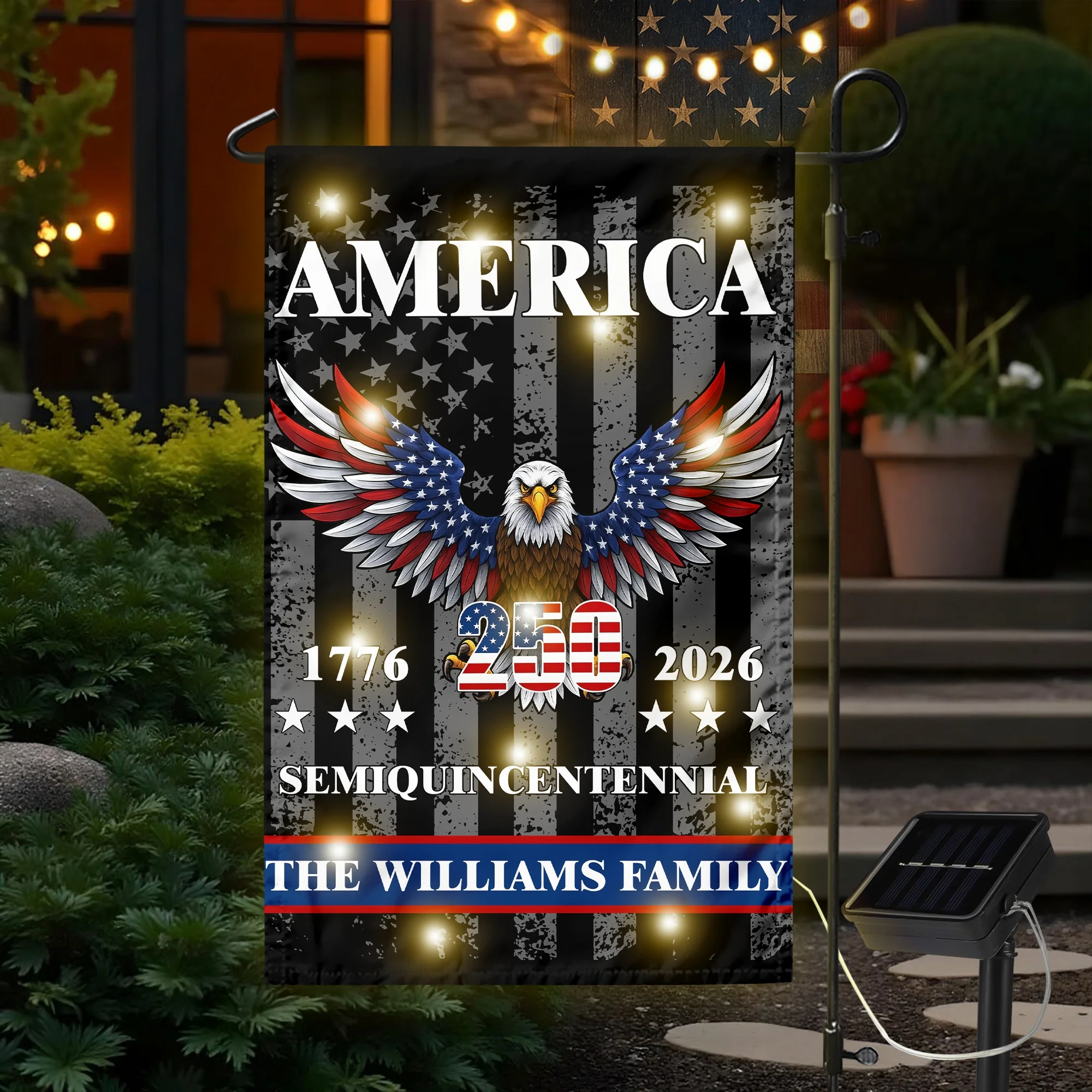 Custom Family America Eagle 250th Anniversary Semiquincentennial 1776-2026 Patriotic Led Garden Flag CH07 895372 - Image 3