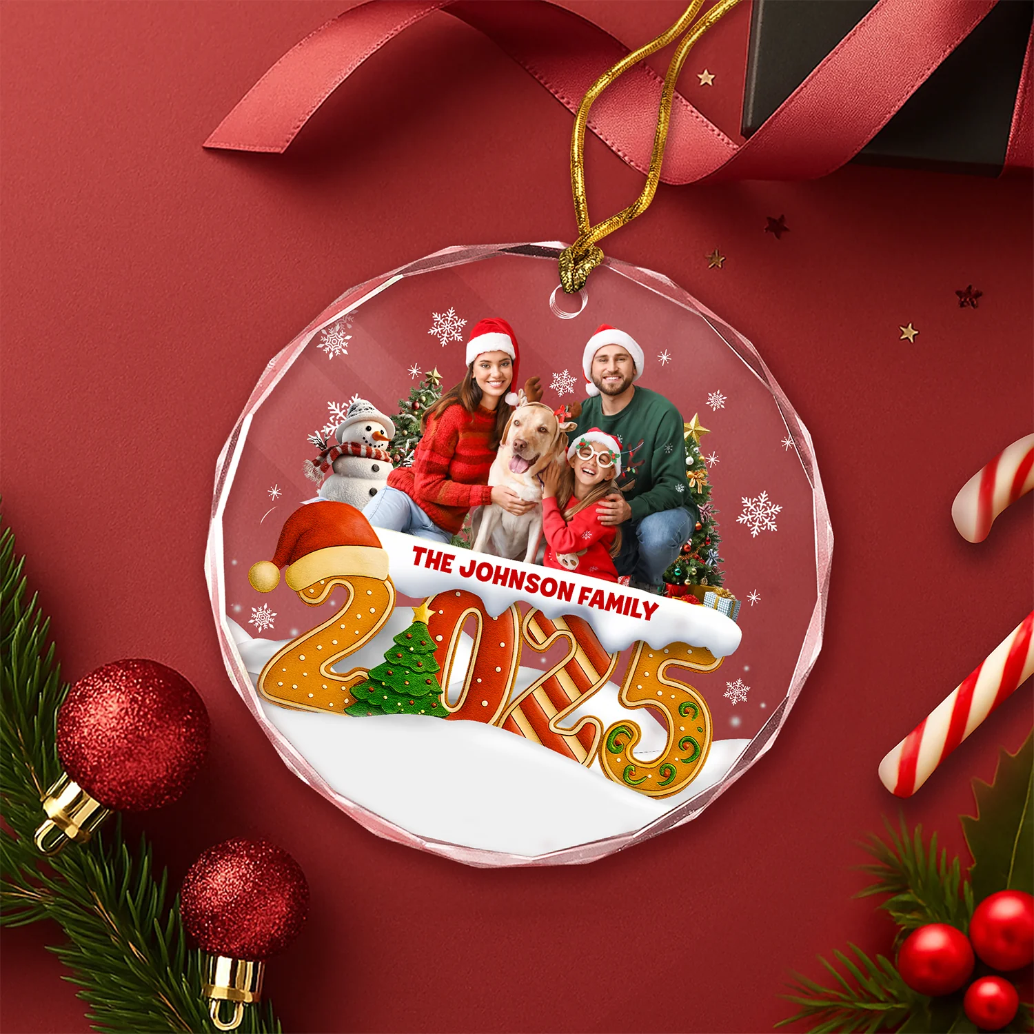 Custom Family Christmas Cake Crew Photo - Personalized Glass Ornament CH07 899974 - Image 3