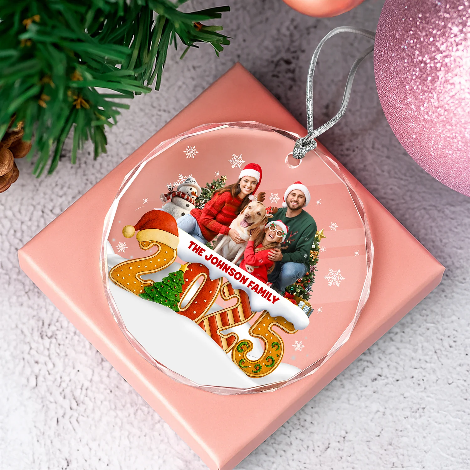 Custom Family Christmas Cake Crew Photo - Personalized Glass Ornament CH07 899974 - Image 4