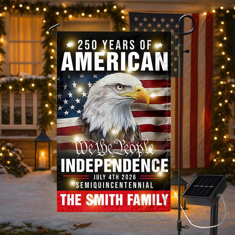 Custom Family Name America 250th Anniversary We The People Eagle LED Garden Flag CH07 899076 - Image 2