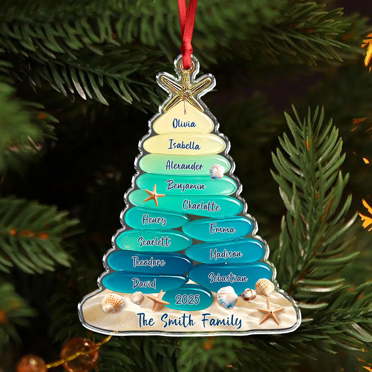 Custom family Name Sea Glass Family Tree 2D Flat Acrylic Ornament CH07 899860 - Image 2