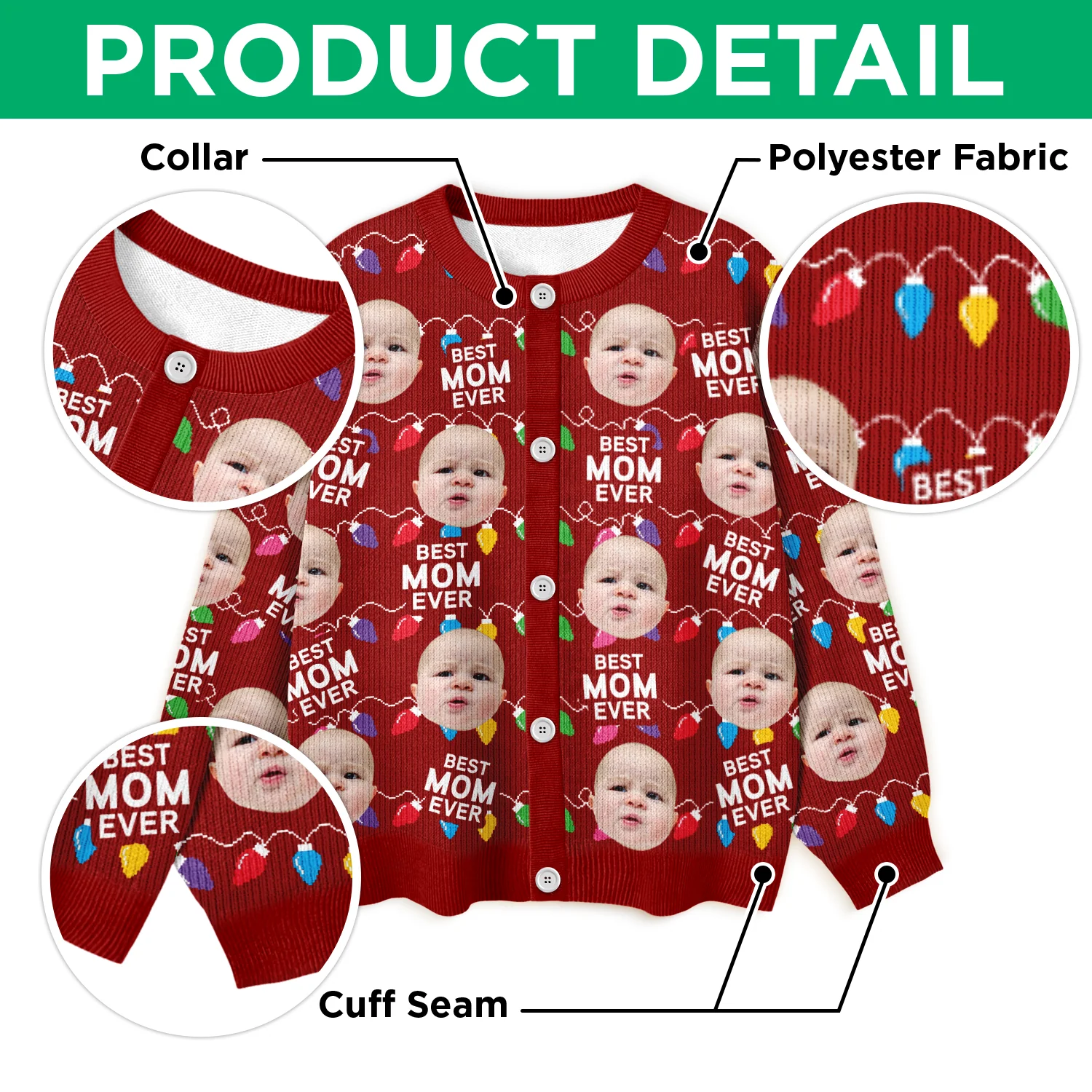 Custom Funny Kids Photo Best Mommy Daddy Ever Christmas Light Cardigan CH07 899838 - Image 9