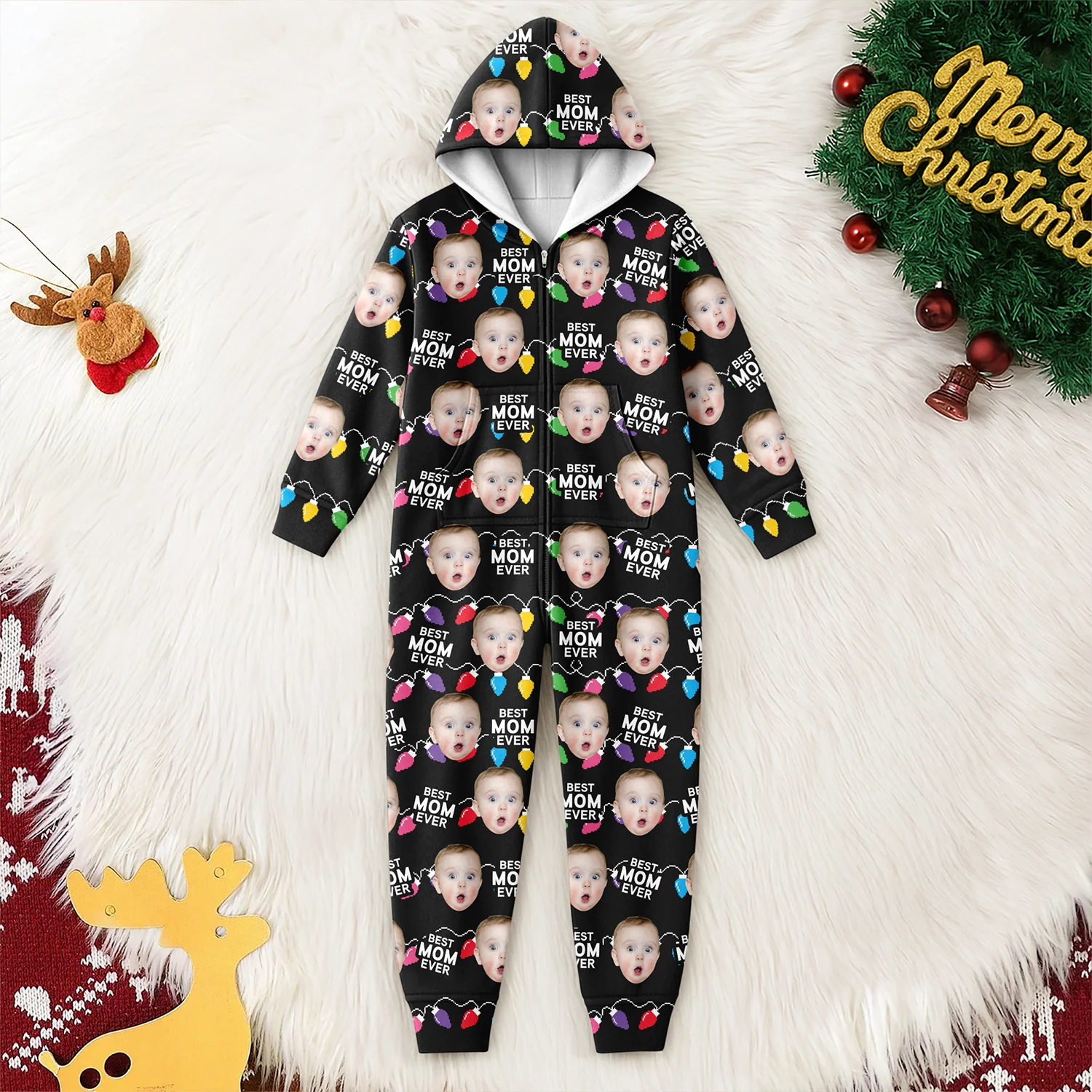 Custom Funny Kids Photo Best Mommy Daddy Ever Christmas Light Onesite Pajamas CH07 899840 - Image 6