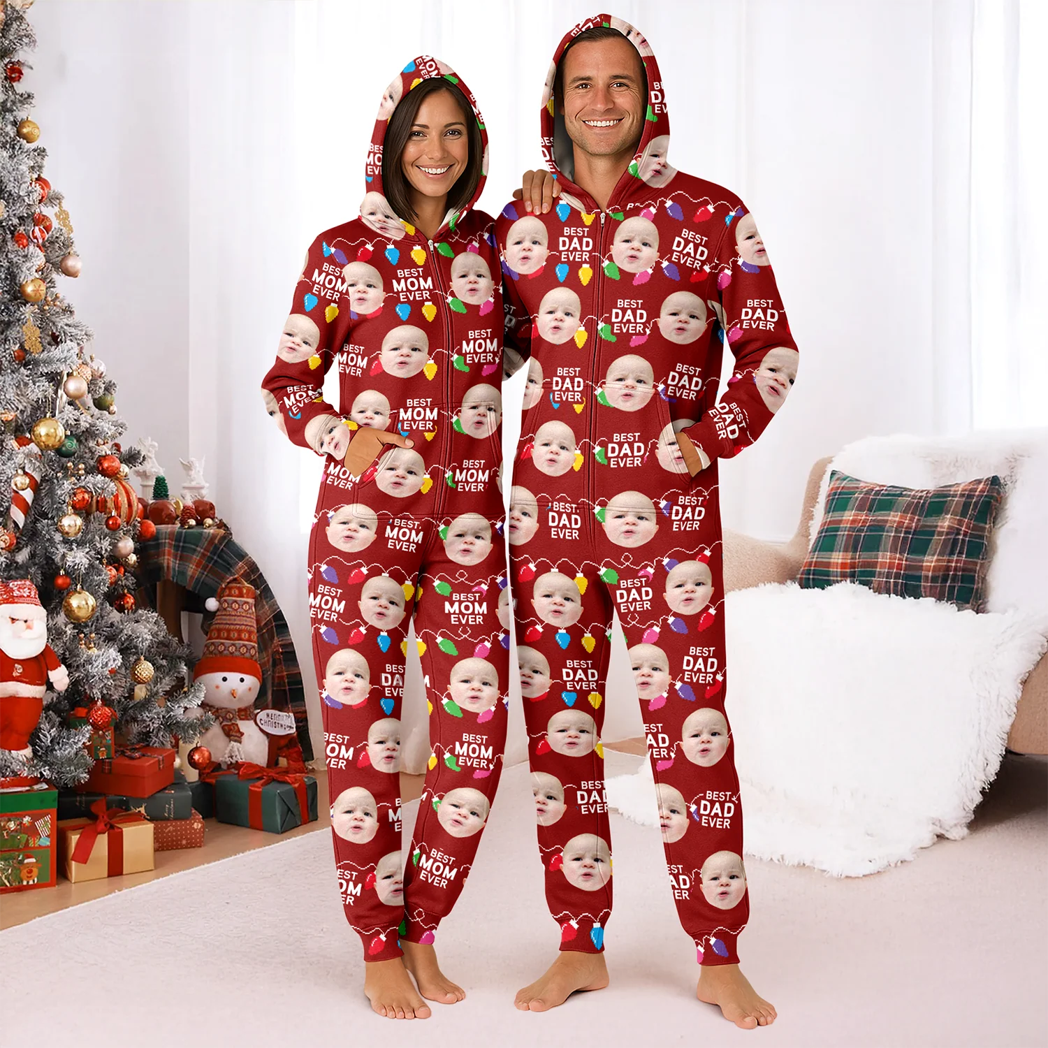 Custom Funny Kids Photo Best Mommy Daddy Ever Christmas Light Onesite Pajamas CH07 899840 - Image 8