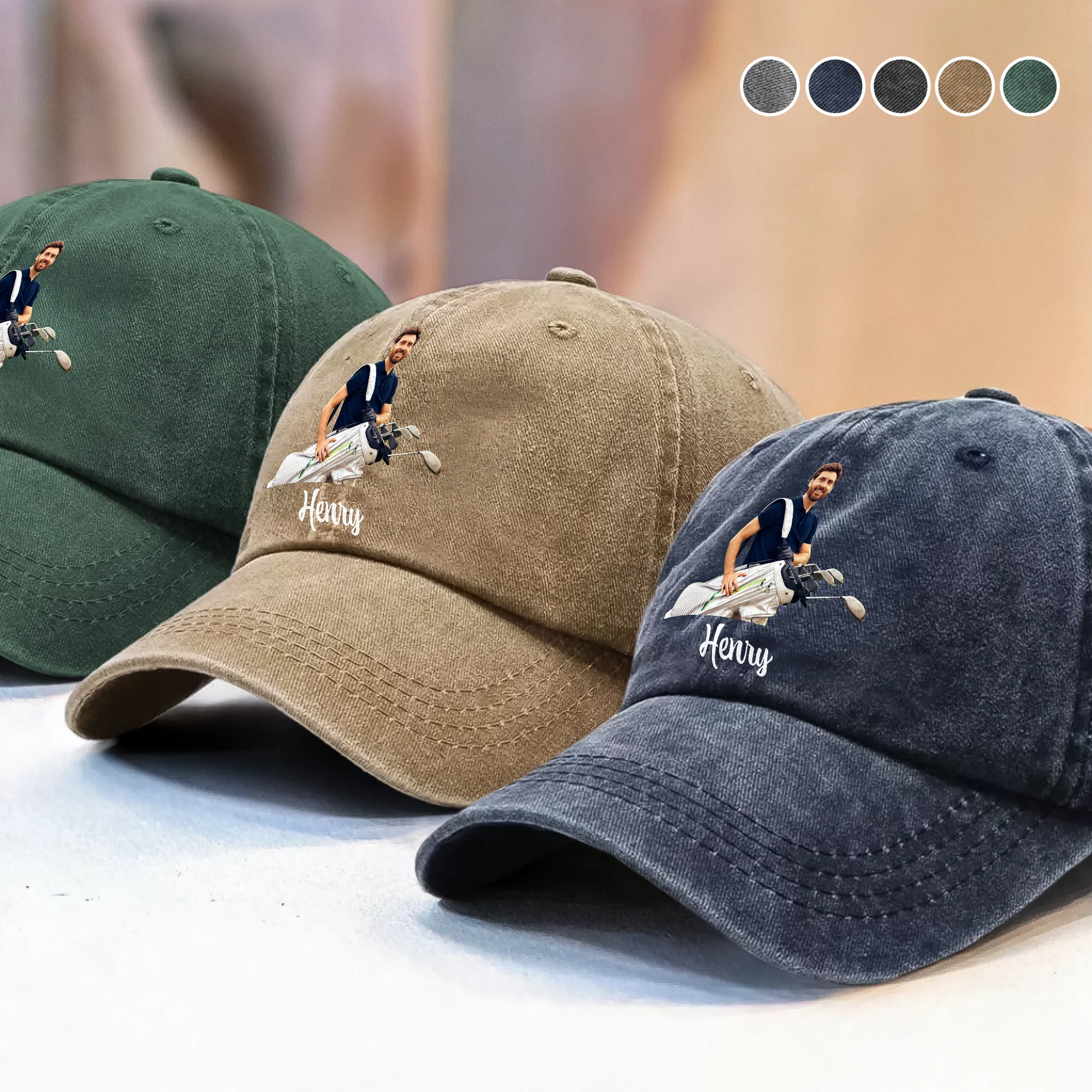 Custom Golf Player Photo Washed Denim Baseball Cap CH07 895504 - Image 5