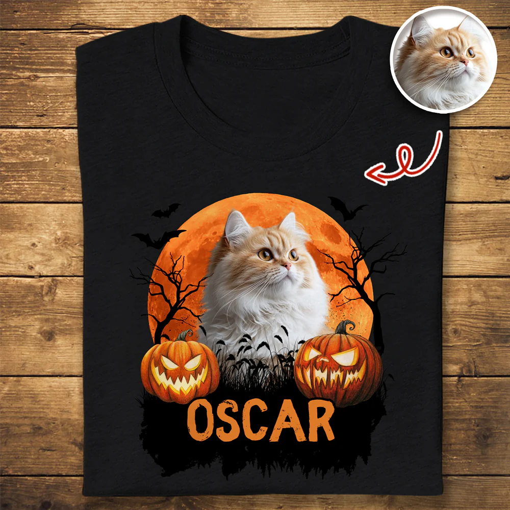 Custom Halloween Cat Photo Dark Shirt Spooky Season Shirt Cat Lovers Halloween Gift CH07 899620 - Image 2