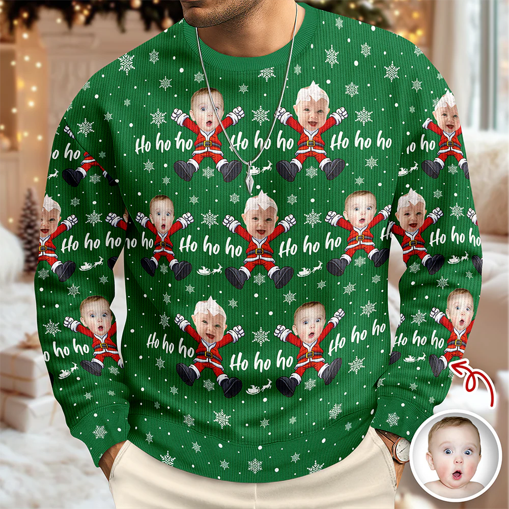 Custom Ho Ho Ho Family Photo Personalized Ugly Sweater Funny Christmas Gift CH07 899674 - Image 6