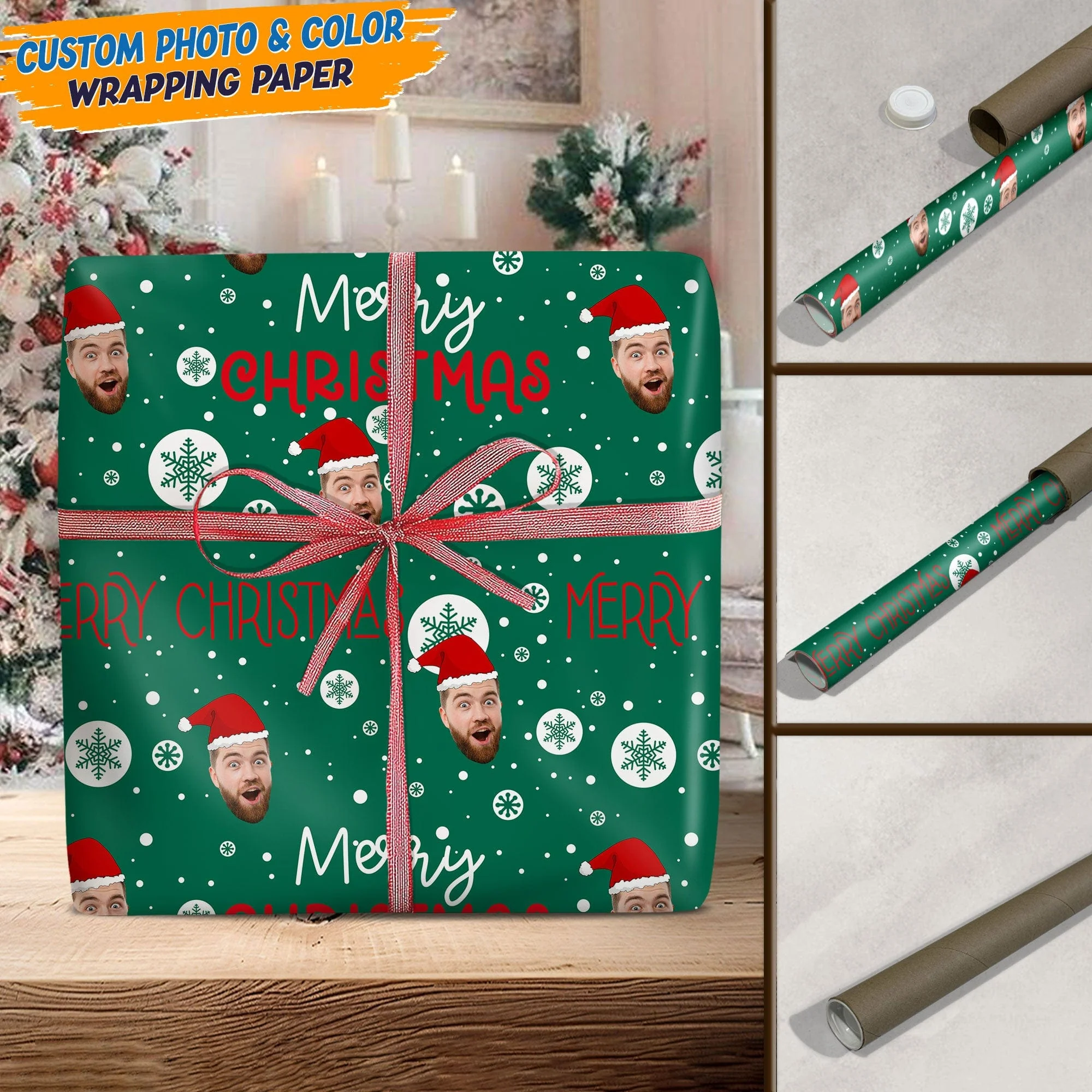 Custom Human Face Photo Merry Christmas Wrapping Papper HO82 895002 - Image 9