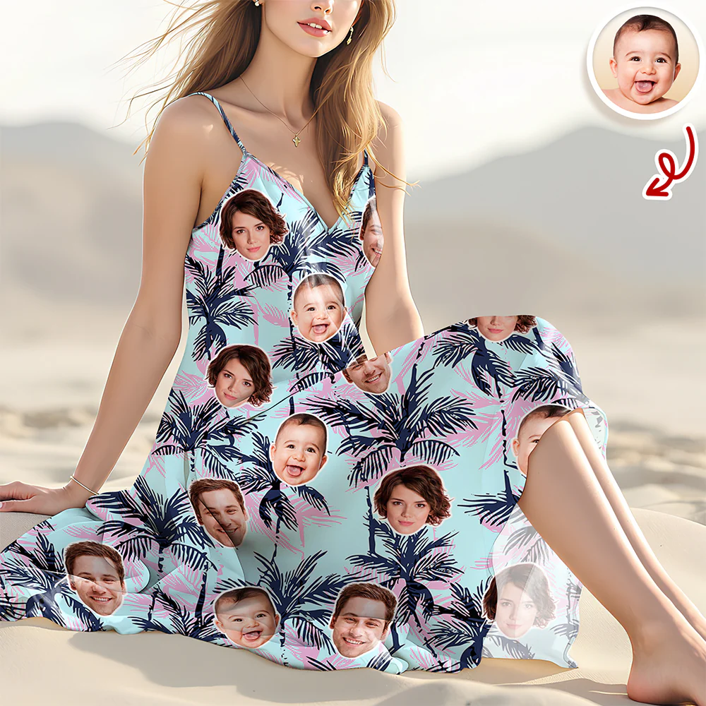 Custom Human Face Photo Tropical Maxi Dress Summer Gift CH07 911024 - Image 4