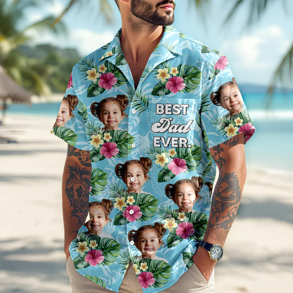 Custom Kid Photo Best Dad Ever Hawaiian Shirt CH07 896062 - Image 4