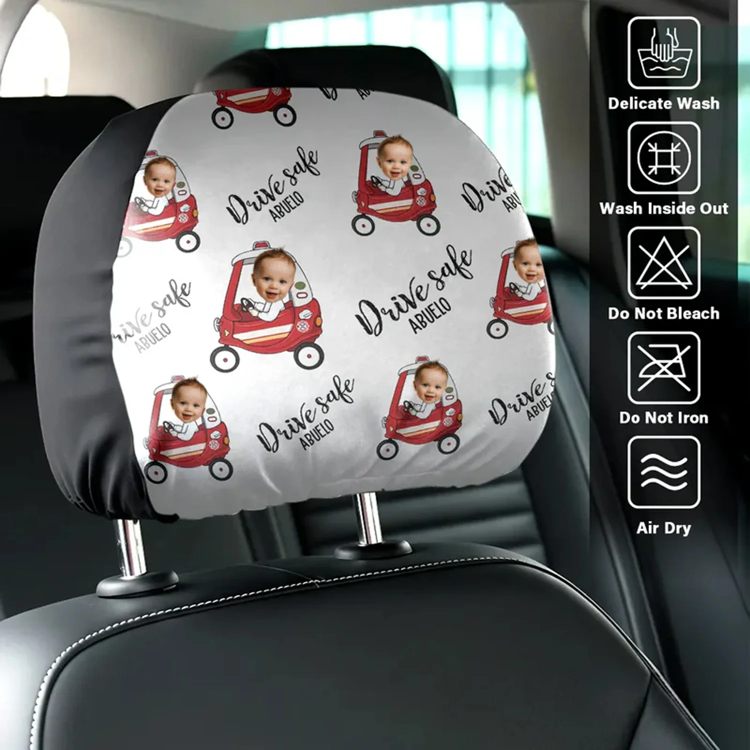 Custom Kid Photo Drive Safe Daddy Grandpa Personalized Car Headrest Covers CH07 910086 - Image 6