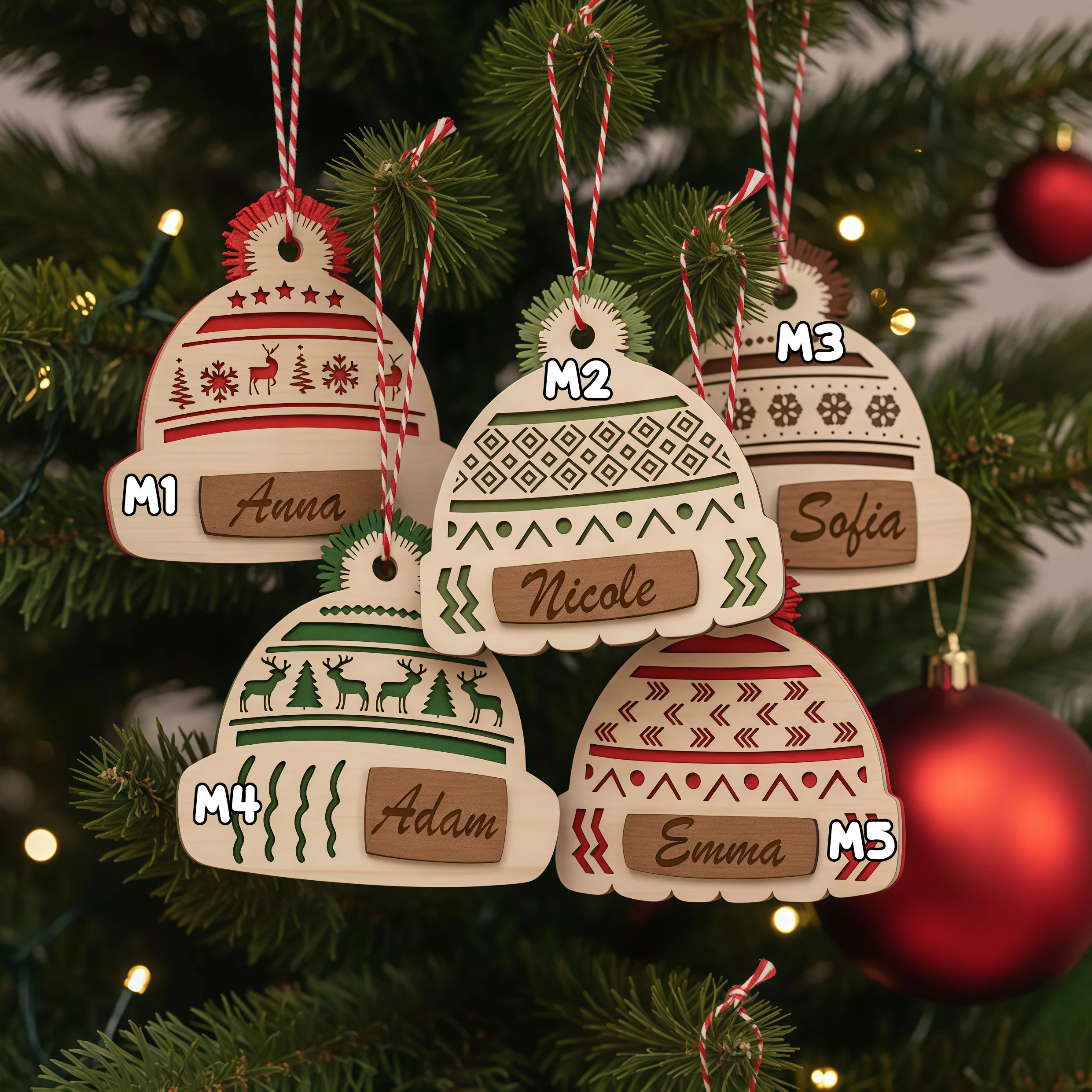 Custom Name Christmas Beanie Hat Layered Wood Ornament CH07 896630 - Image 6