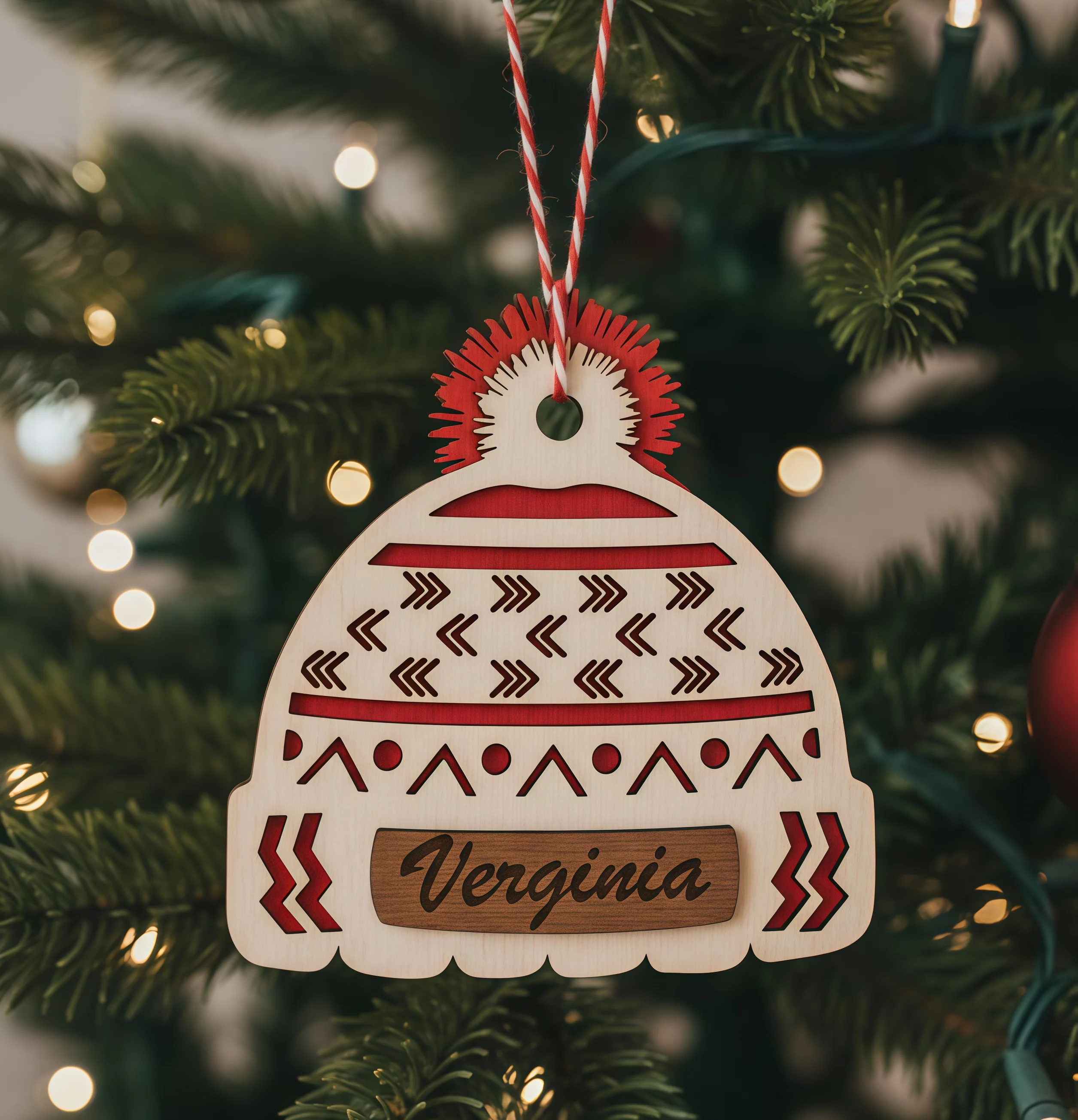 Custom Name Christmas Beanie Hat Layered Wood Ornament CH07 896630 - Image 7