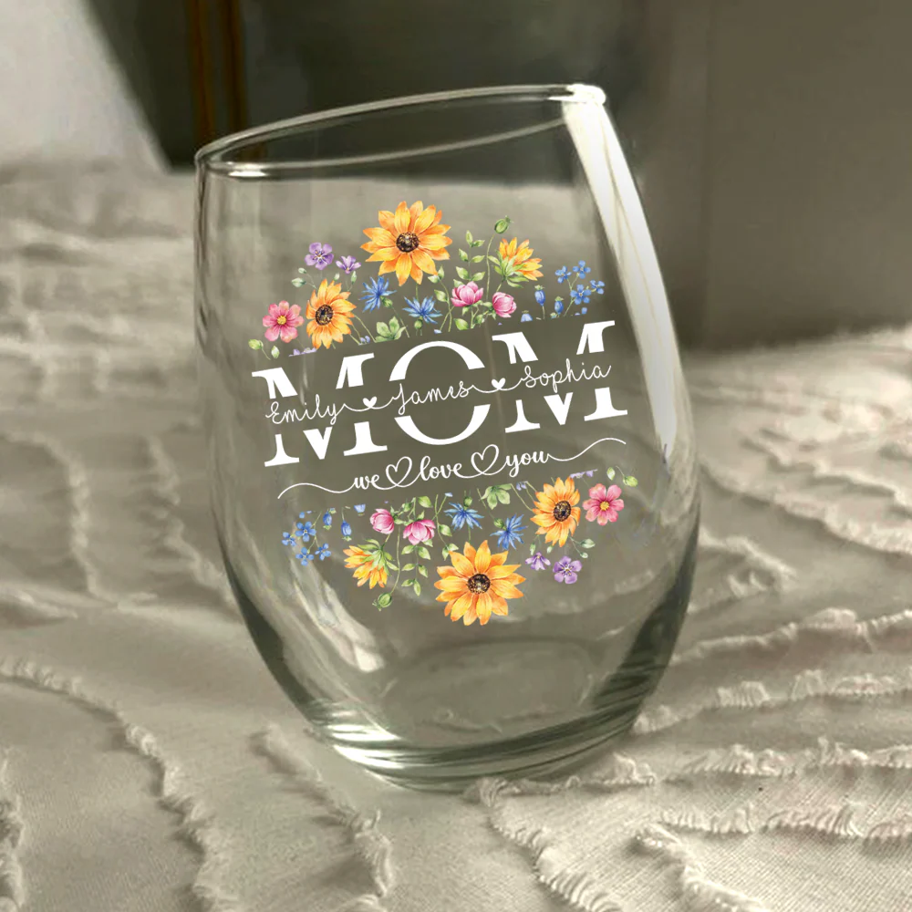 Custom Name We Love You Mom Flower Wine Glass CH07 910384 - Image 3