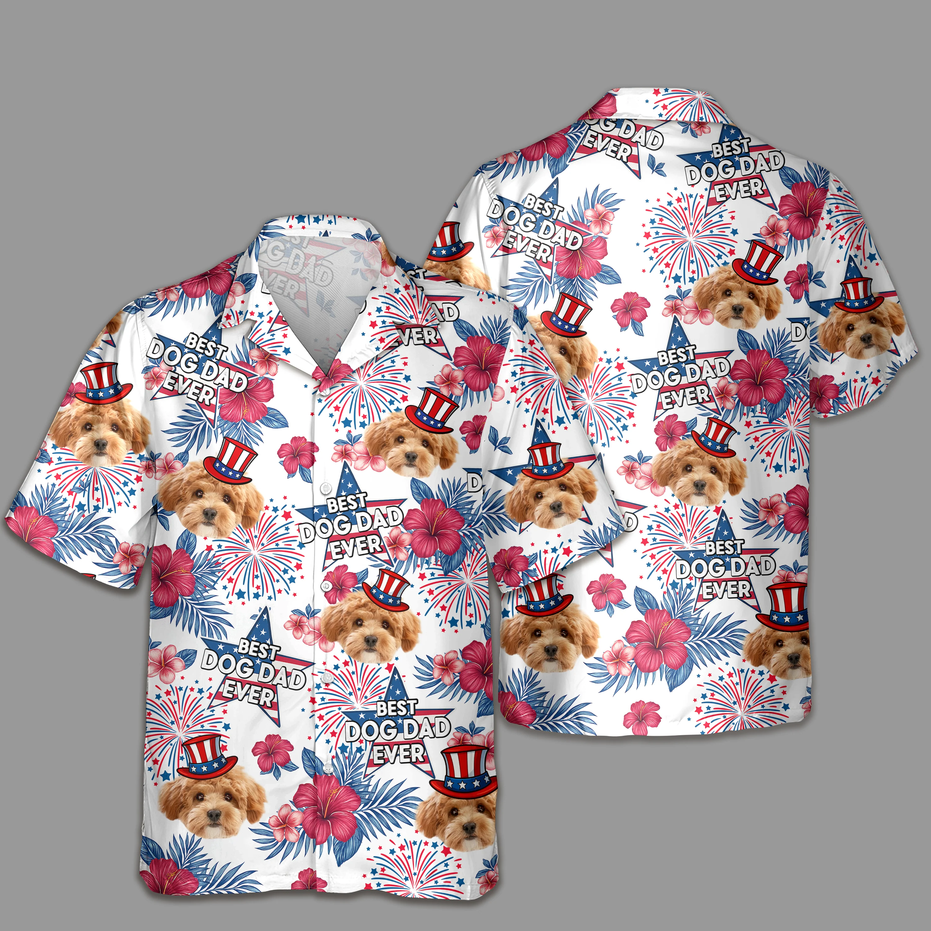 Custom Pet Photo Best Dog Dad Ever - Personalized Independence Day Hawaiian Shirt CH07 895774 - Image 6