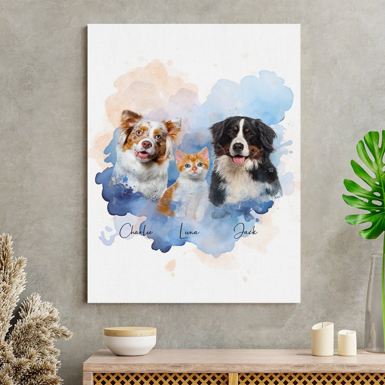 Custom Pet Photo Watercolor Background Poster Canvas Picture Frame Personalized Gift For Dog Lovers Cat Lovers CH07 895192