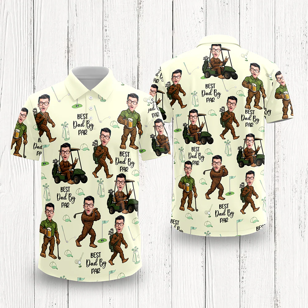 Custom Photo Best Dad By Par Golf Polo Shirt Personalized Funny Faces Bigfoot Golf Shirt For Dad CH07 910858 - Image 2
