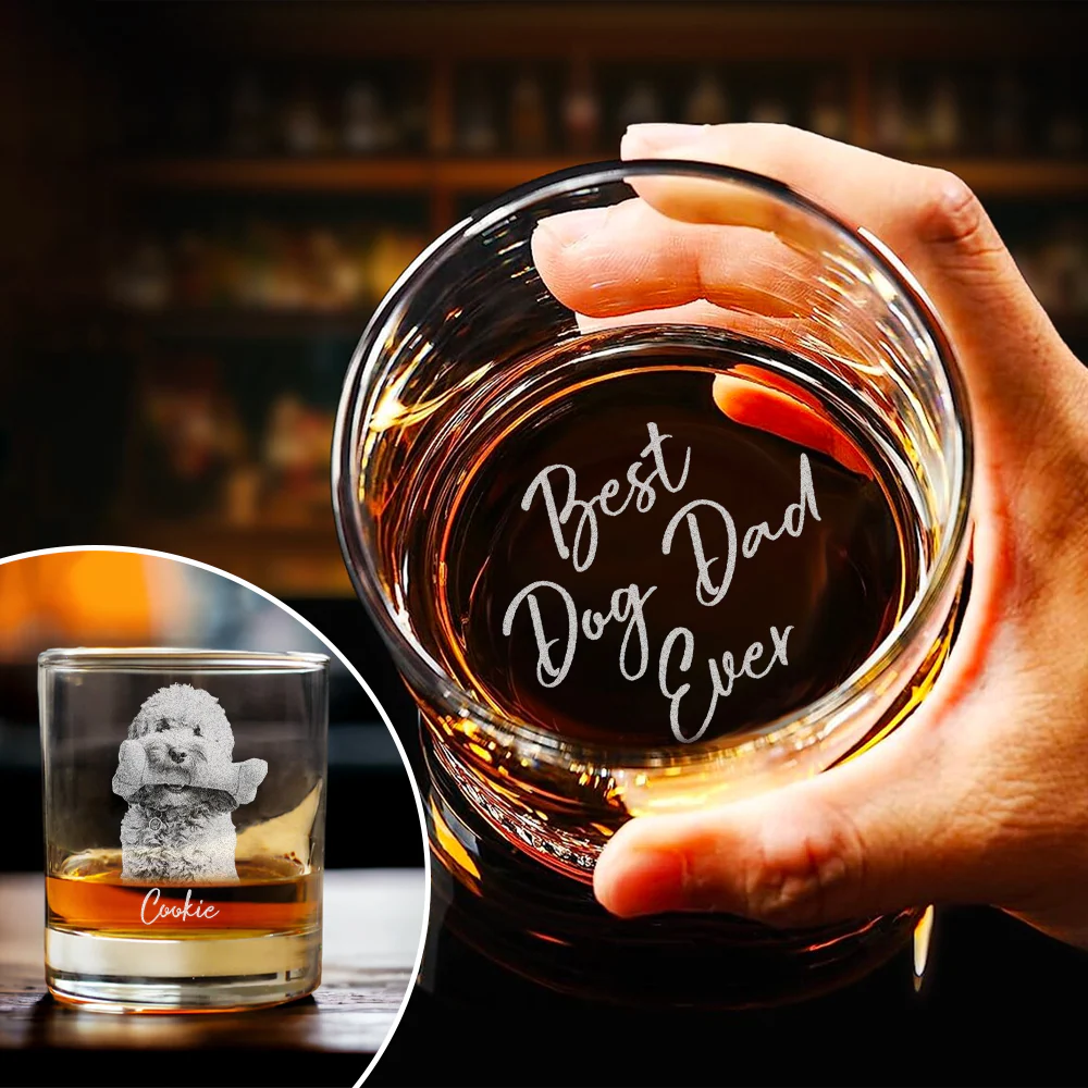 Custom Photo Best Dog Dad Cat Dad Ever Personalized Engraved Whiskey Glass CH07 895722 - Image 2