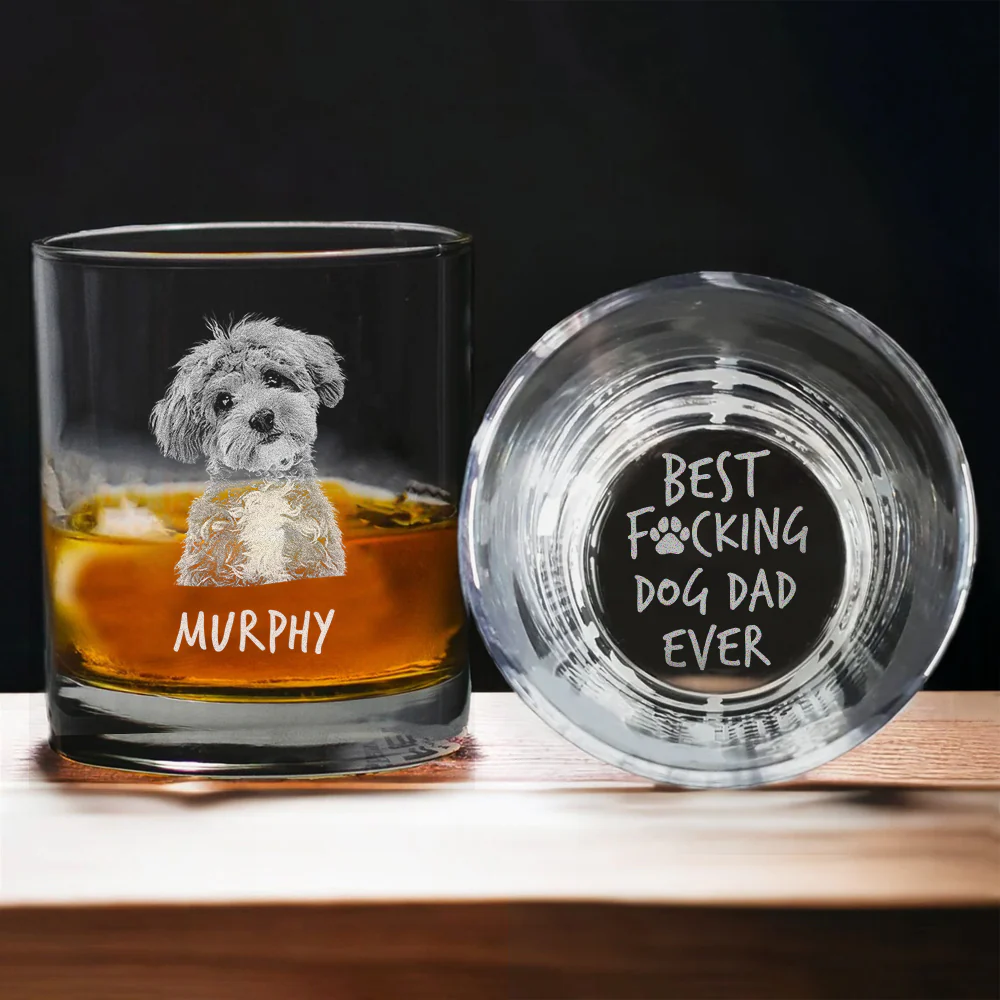 Custom Photo Best F*cking Dog Dad Ever Engraved Whiskey Glass Gift For Dog Lover CH07 895734 - Image 2