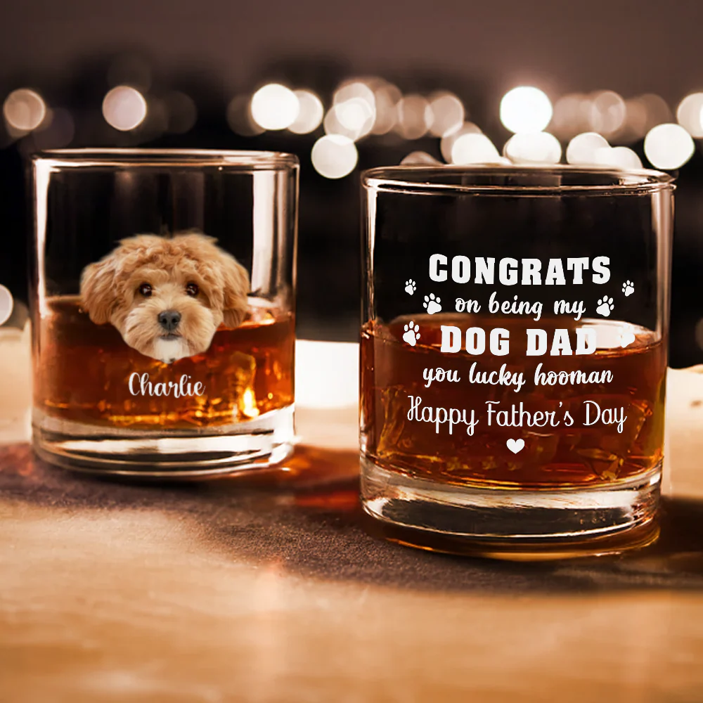 Custom Photo Congrats On Being my Dog Dad Whiskey Glass CH07 895416 - Image 2