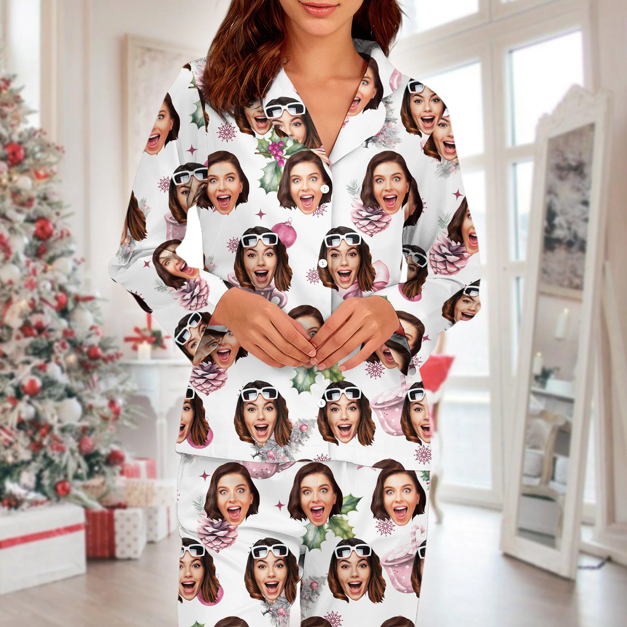 Custom Photo Coquette Bows Christmas Pajamas Funny Gift For Bestie LM32 895006 - Image 2