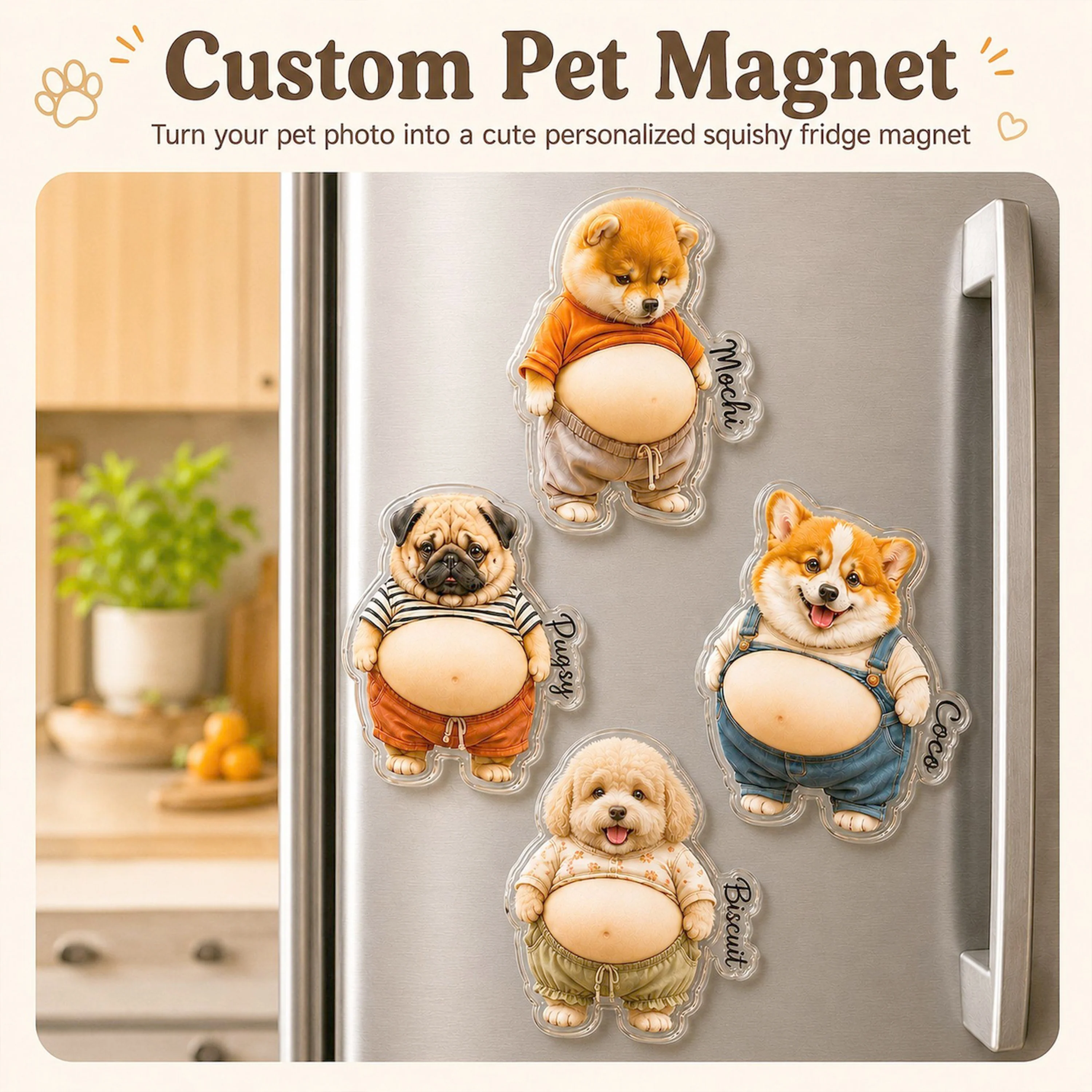 Custom Photo Dog & Cat Belly Mochi Squishy Fridge Magnet, Cute Squeeze Toys CH07 911904 - Image 2