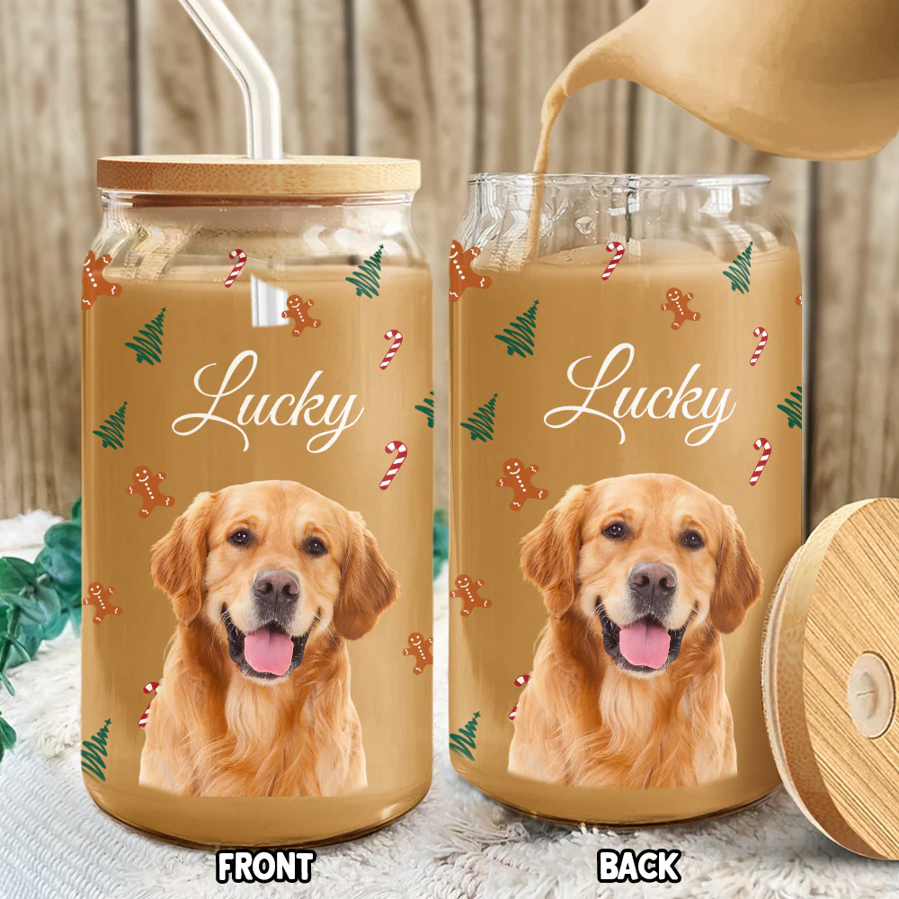 Custom Photo Dog With Snow Glass Can With Lid For Dog Lovers CH07 899106 - Image 3