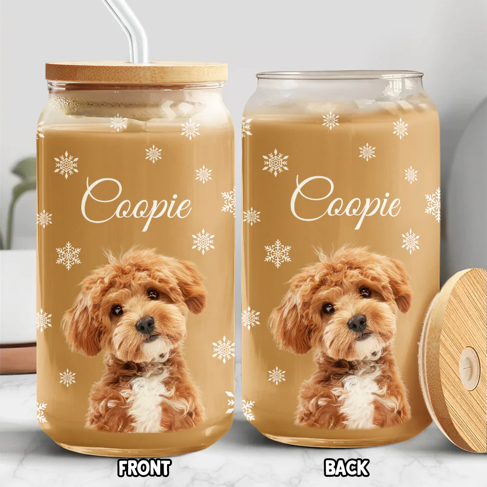 Custom Photo Dog With Snow Glass Can With Lid For Dog Lovers CH07 899106 - Image 4