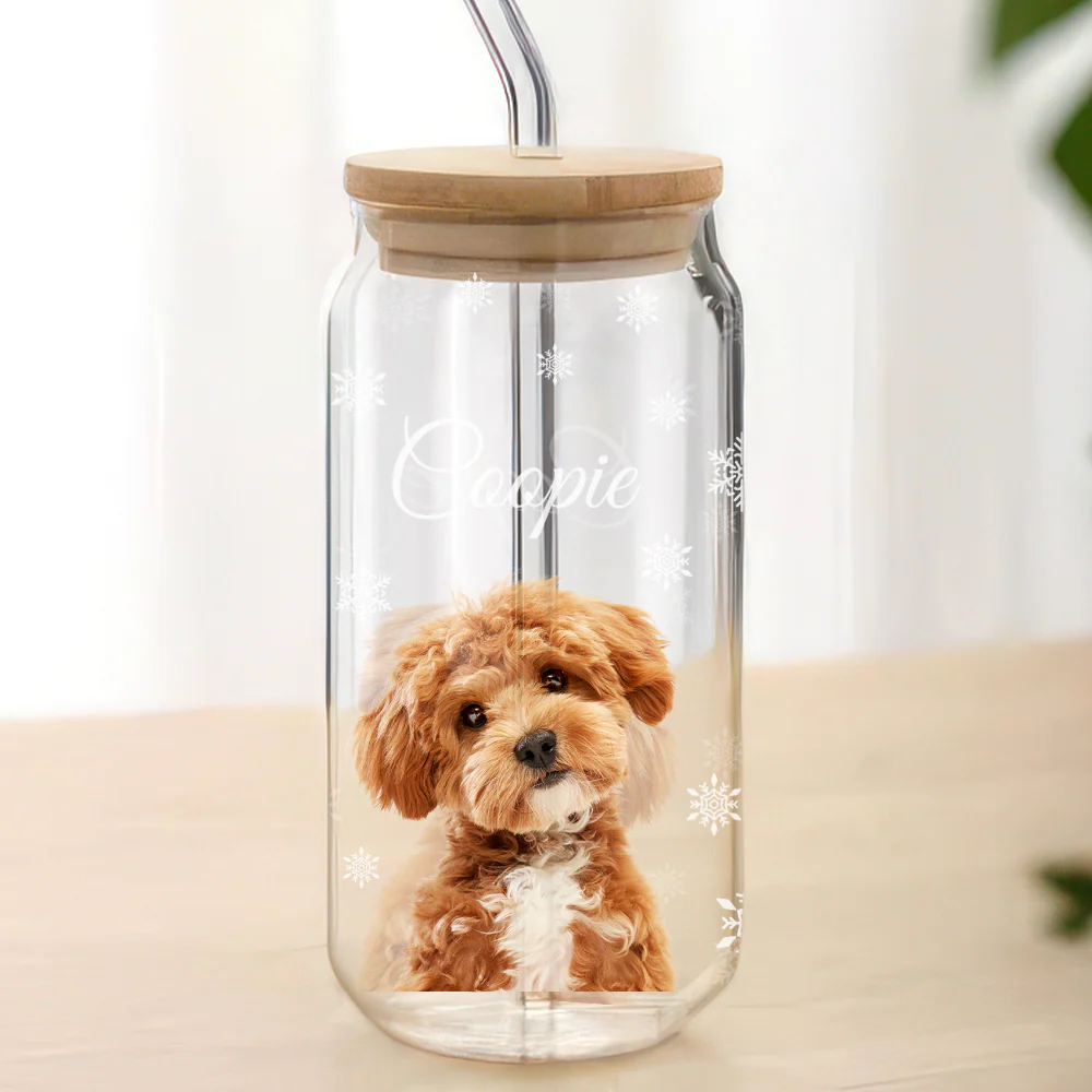 Custom Photo Dog With Snow Glass Can With Lid For Dog Lovers CH07 899106 - Image 5