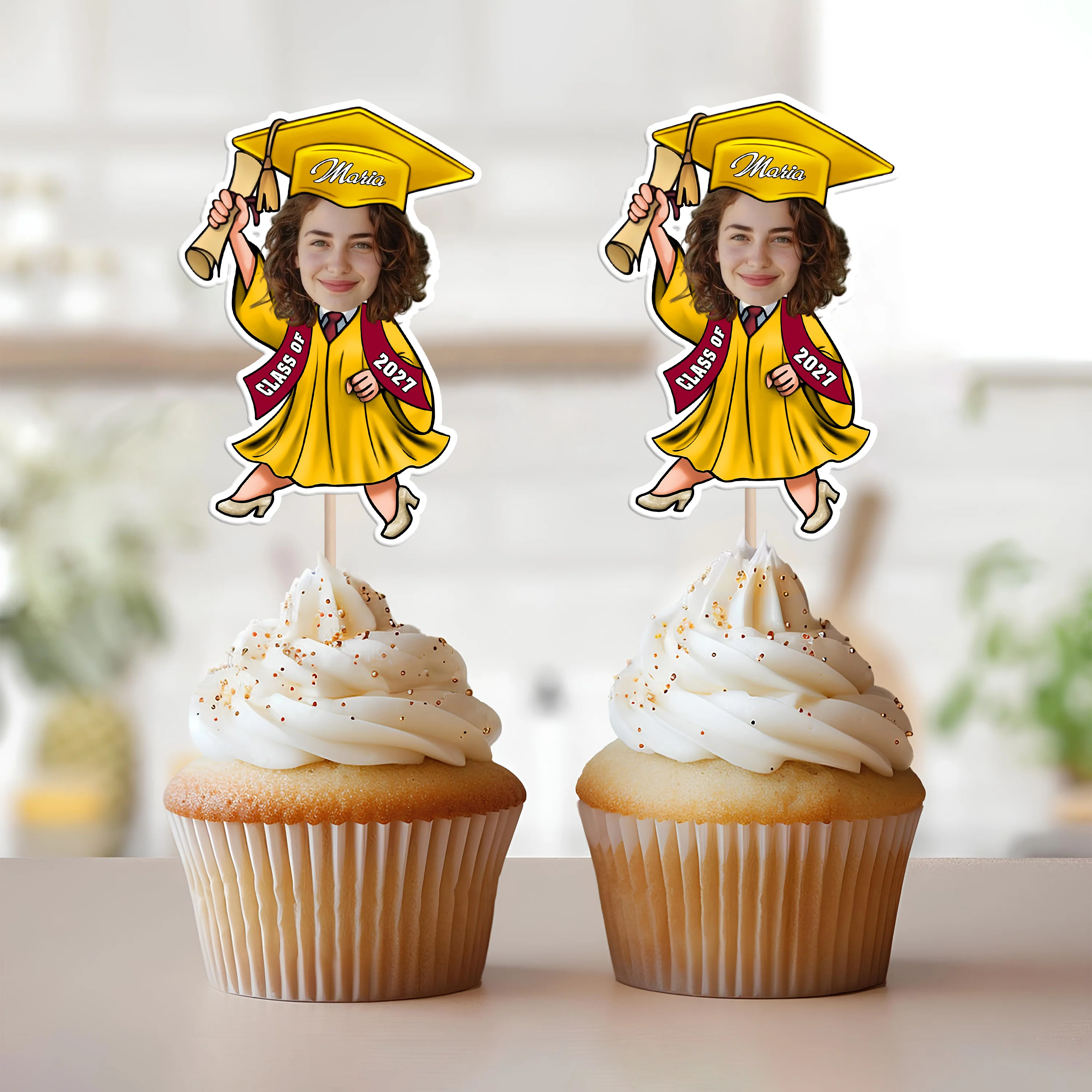 Custom Photo Graduate Personalized Cupcake Toppers Graduation Day Party Decor CH07 895328 - Image 2