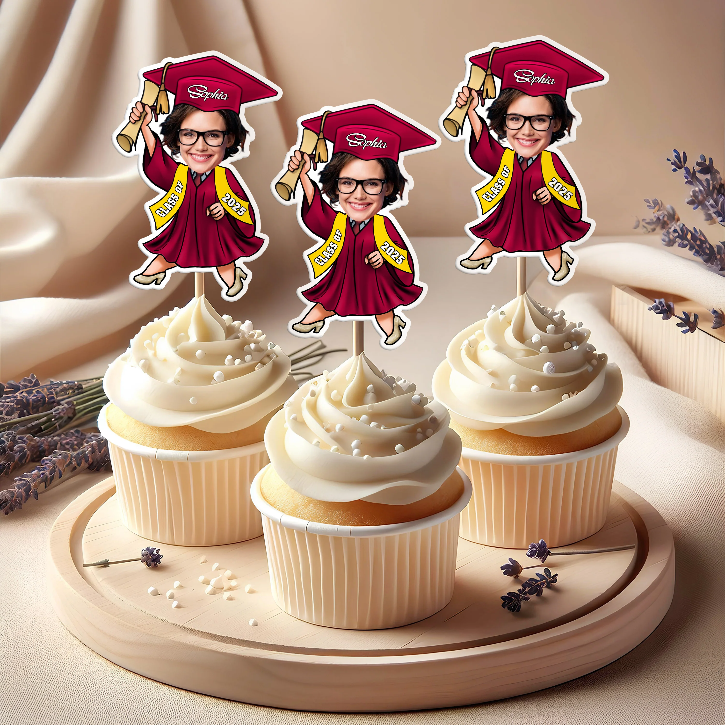 Custom Photo Graduate Personalized Cupcake Toppers Graduation Day Party Decor CH07 895328 - Image 3